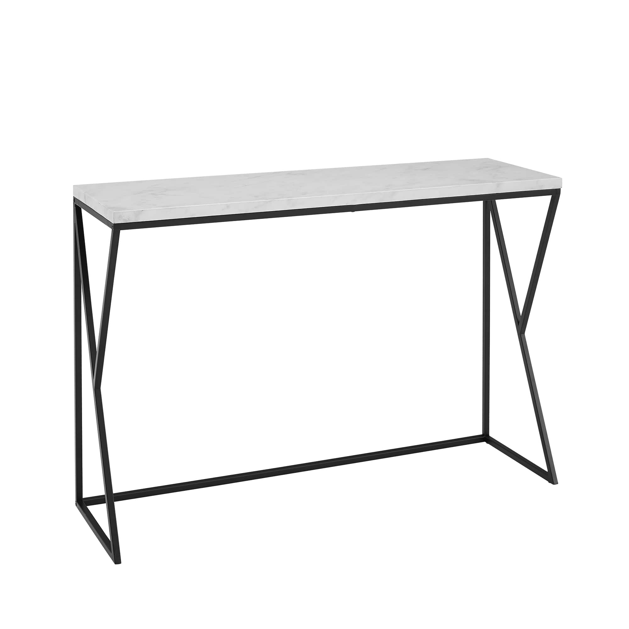 Walker Edison Faux White Marble/Black Geometric Side Entry Table