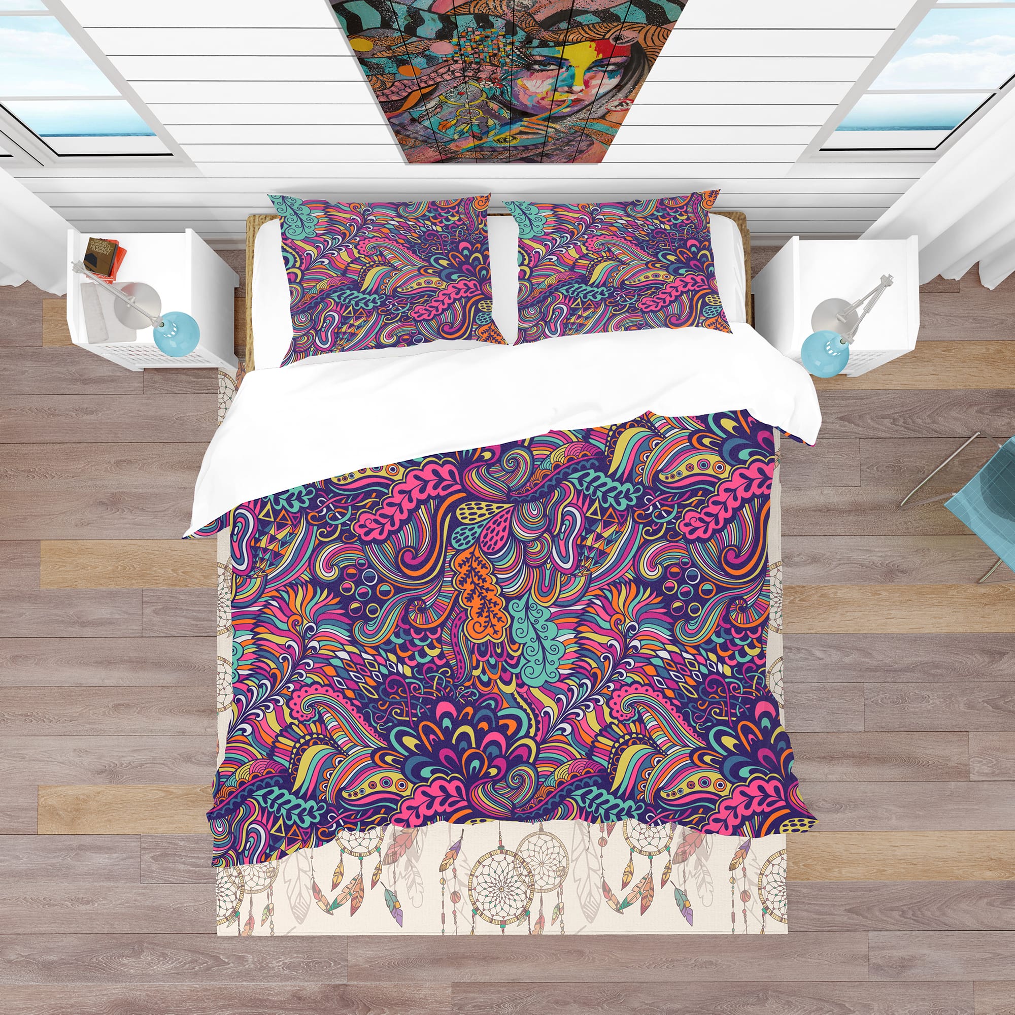 Designart &#x27;Texture with Abstract Flowers&#x27; Bohemian &#x26; Eclectic Bedding Set - Duvet Cover &#x26; Shams