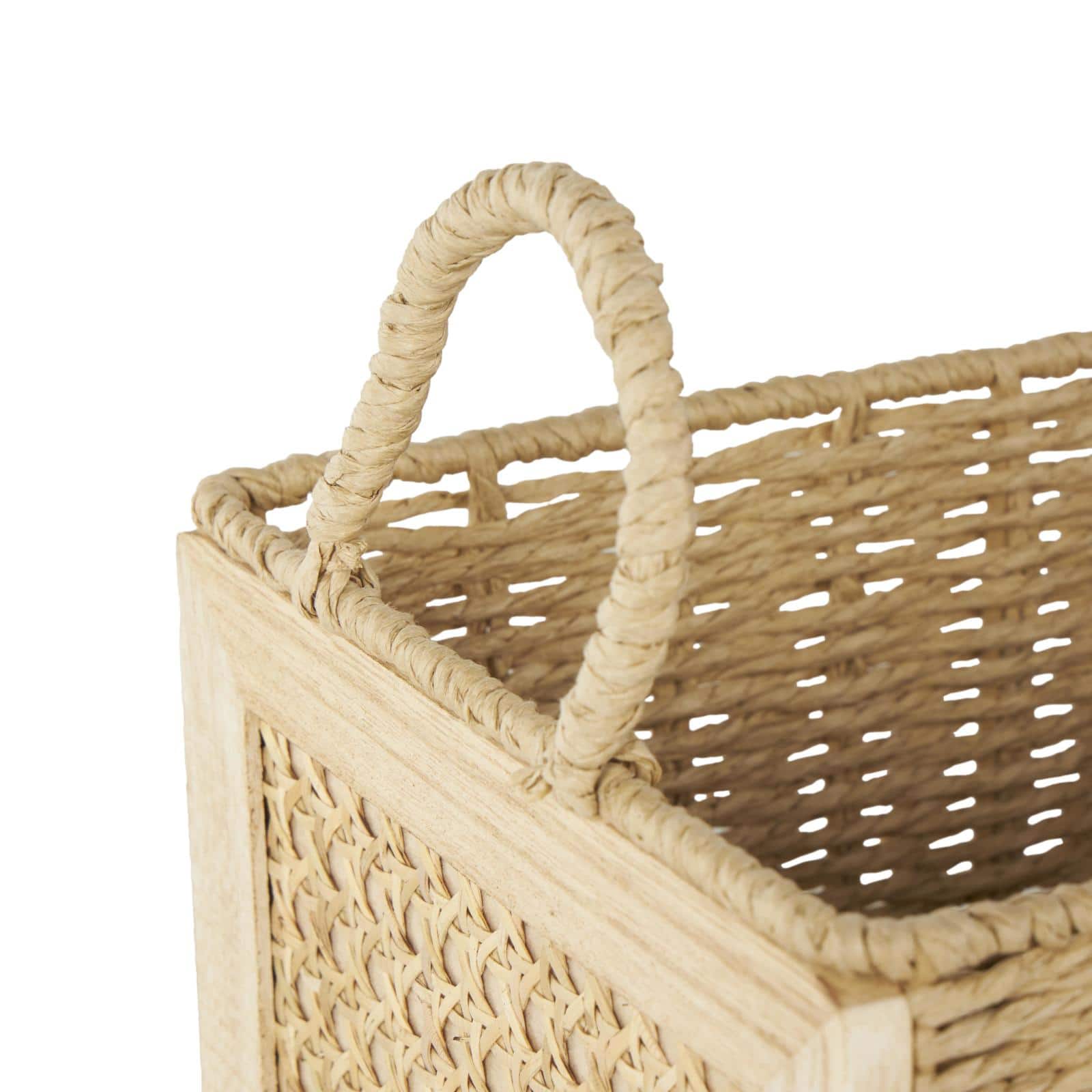 Brown Rattan Woven Decorative Storage Basket with Rope Handles, 3ct.