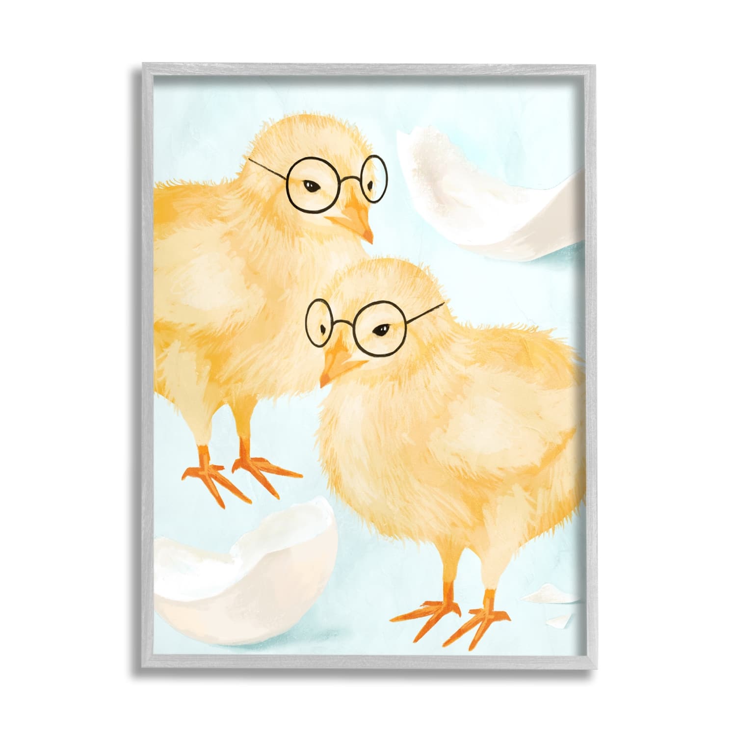 Stupell Industries Easter Chicks Hatched Eggs Yellow Birds Round Glasses Framed Giclee Art