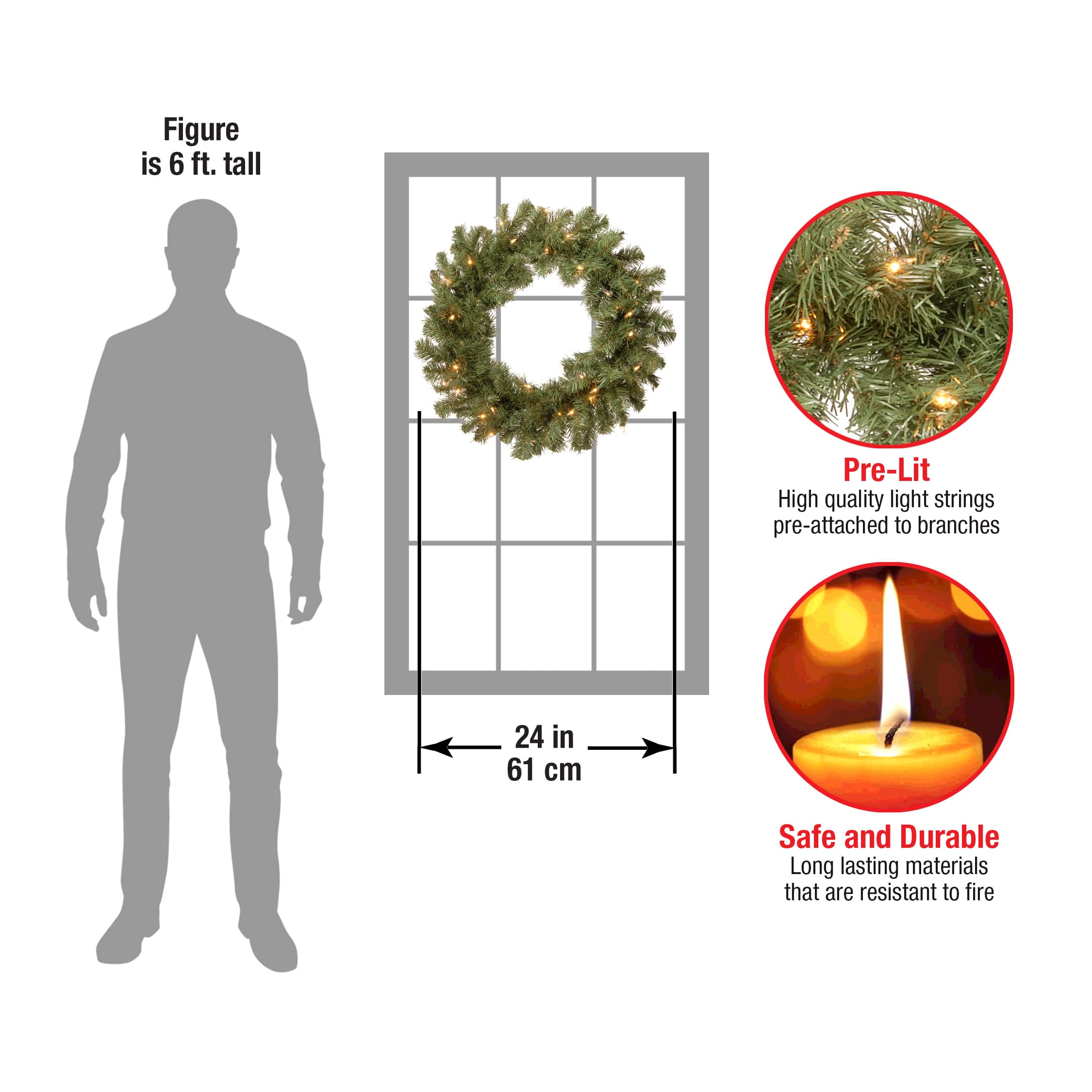 24&#x22; Pre-Lit Fir Wreath