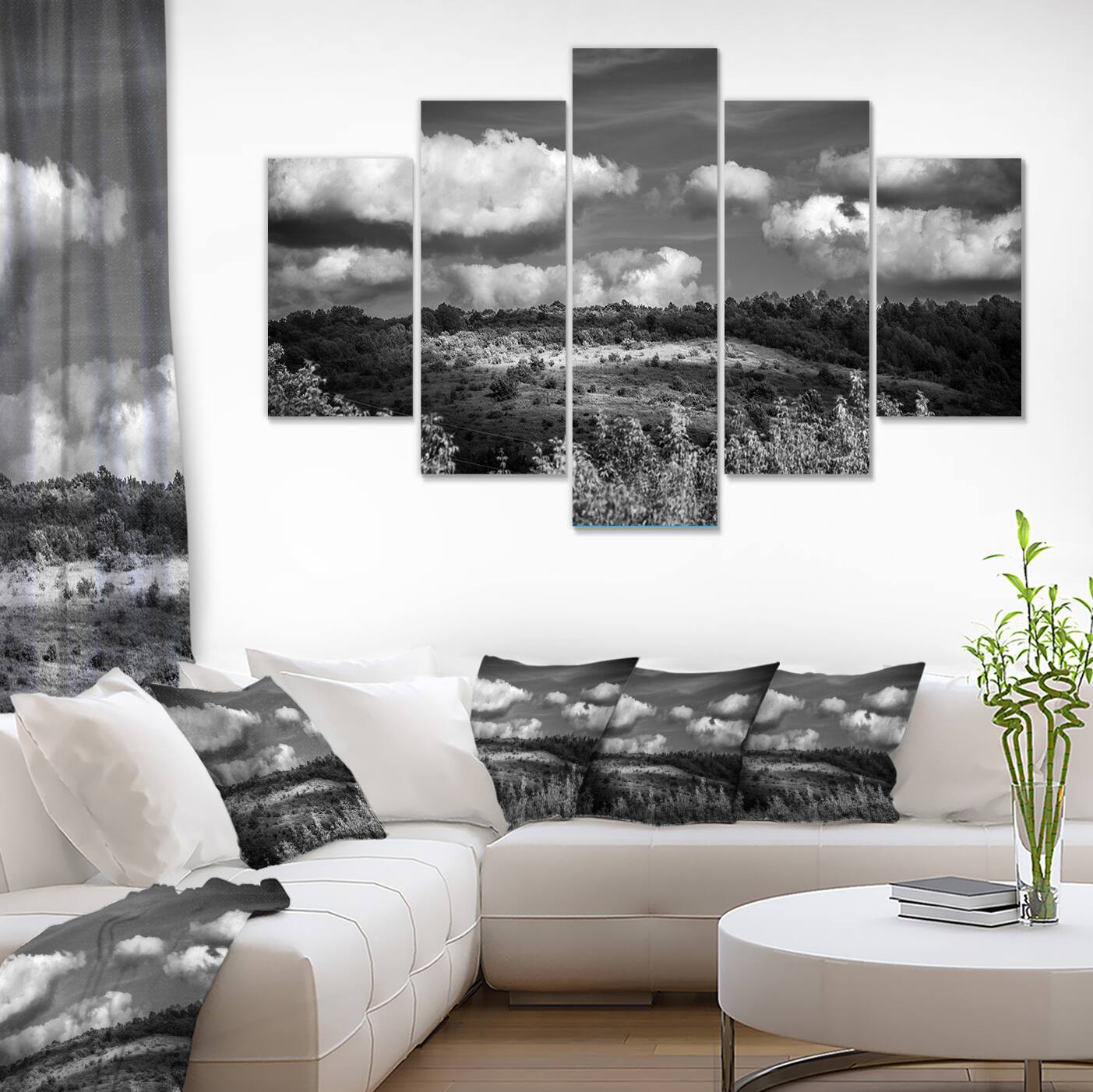 Designart - Green Hills under Cloudy Sky - Extra Large Wall Art Landscape