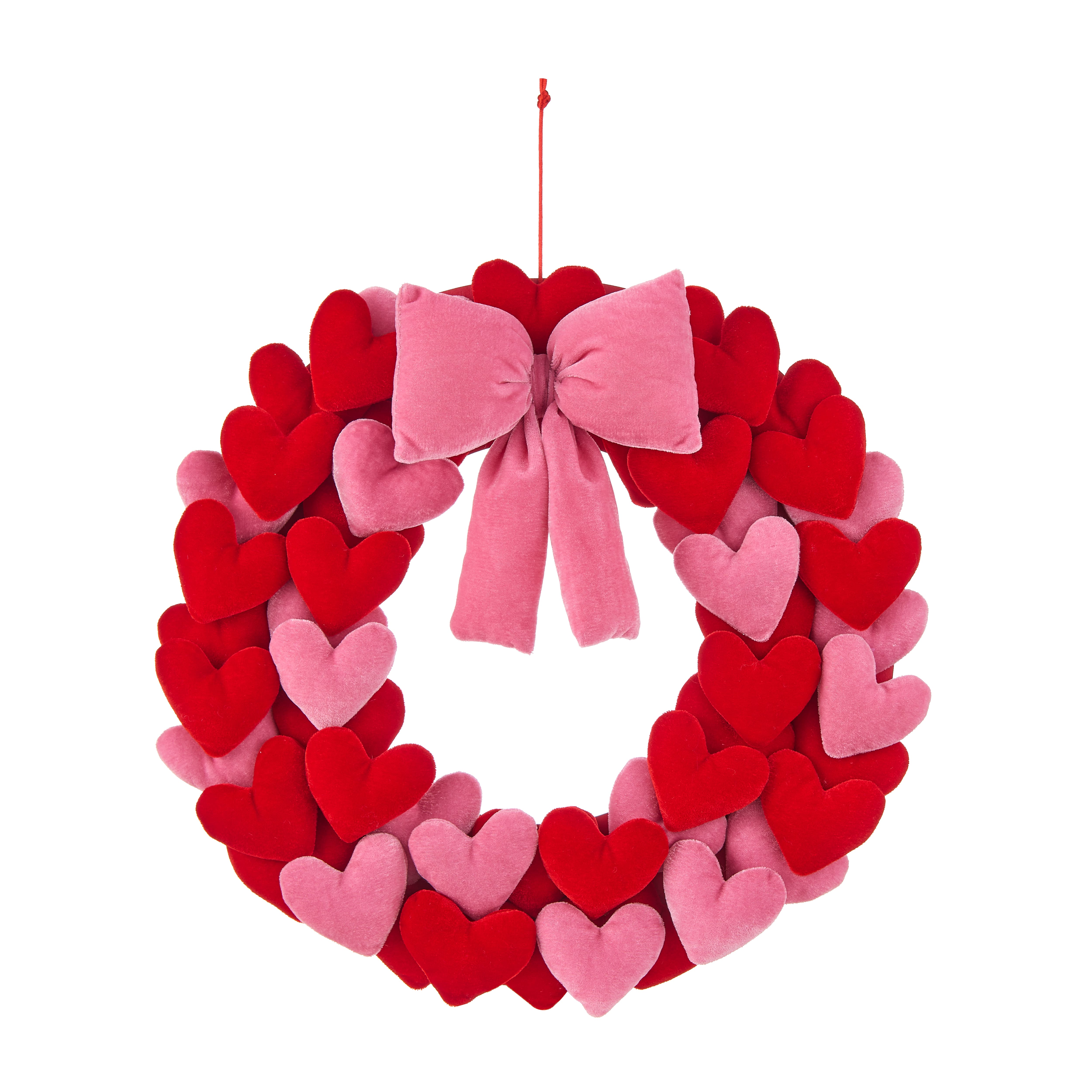 16" Red & Pink Velvet Heart & Bow Wreath by Celebrate It™
