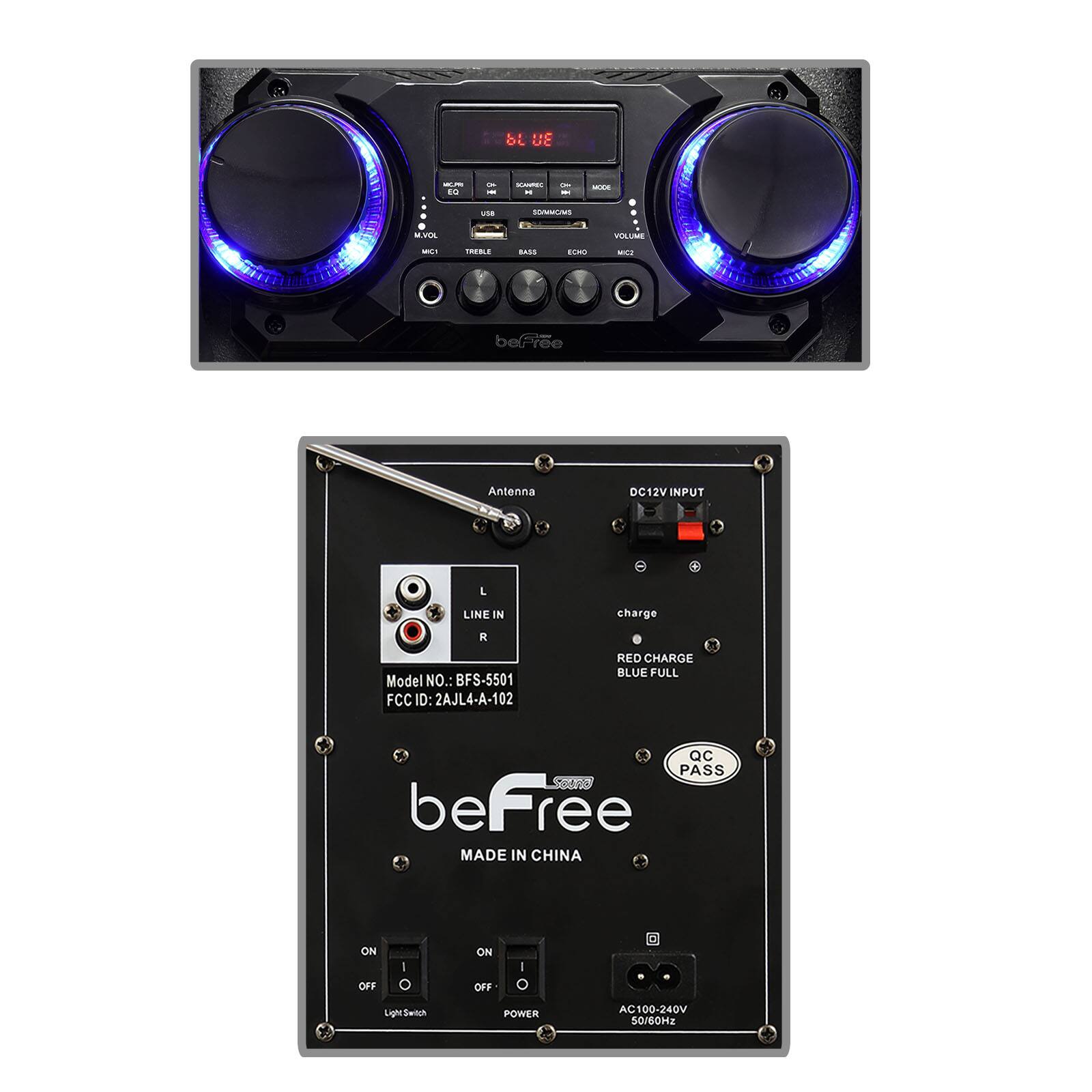 beFree Sound Double 10" Subwoofer Portable Bluetooth Party Speaker With Reactive Lights