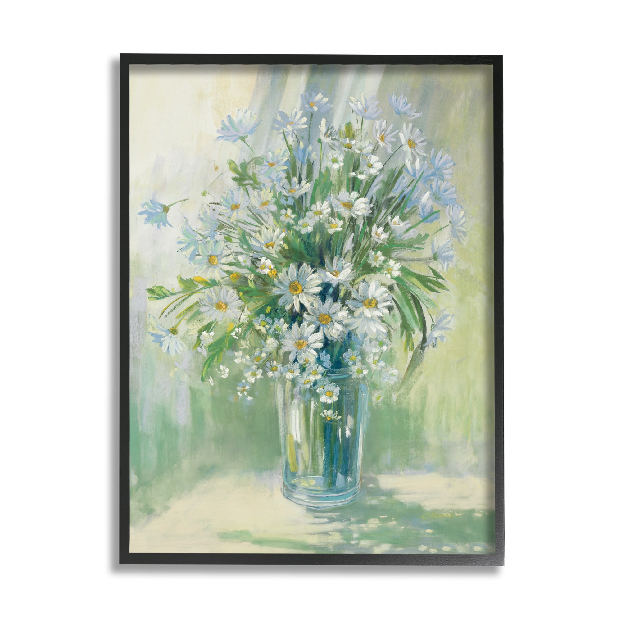Stupell Industries Sunlit Bouquet of Daisies Blue Green Pastels in Black Frame Wall Art