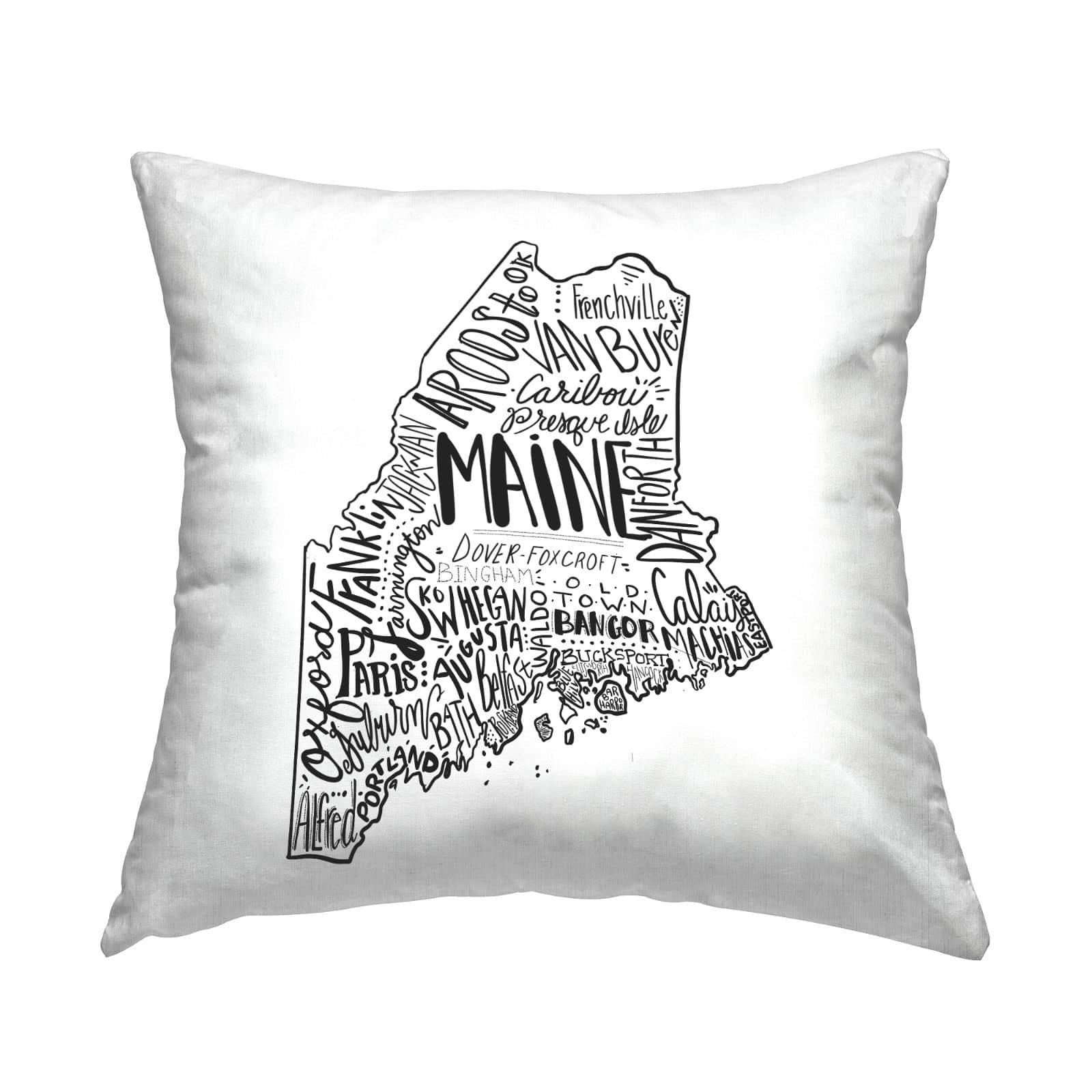 Stupell Industries Maine State Shape City Text Map Throw Pillow, 18" x 18"