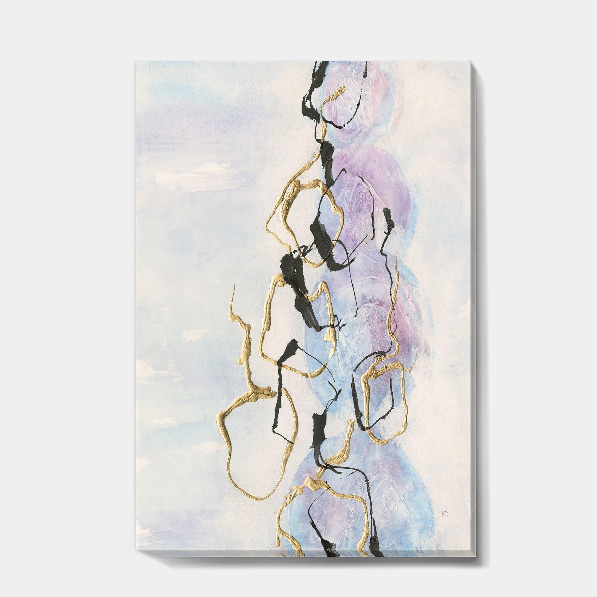 Designart - Gold Lines on Pastel I - Modern Glam Gallery-wrapped Canvas