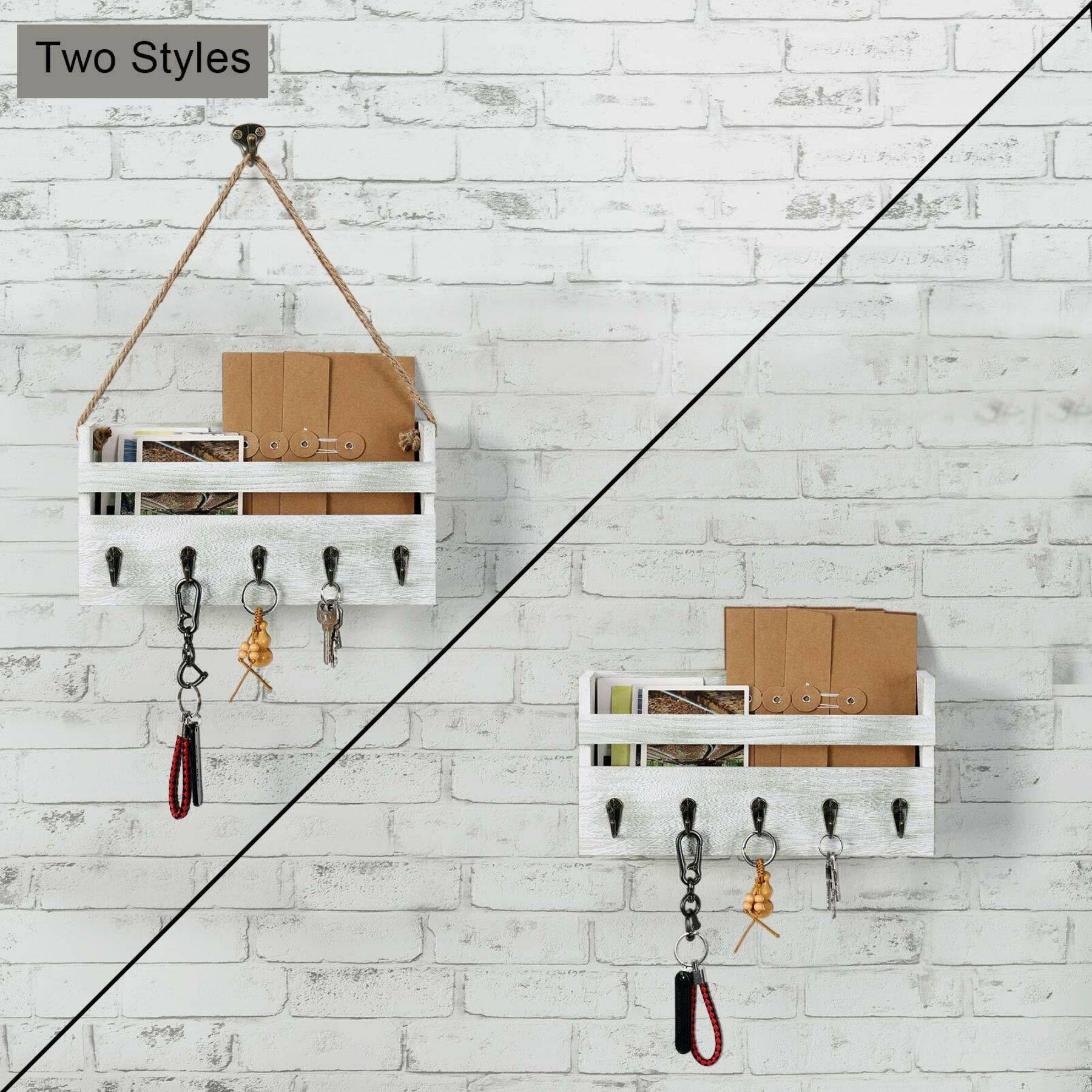 NEX™ Weathered Green Hanging Wall-Mounted Mail Organizer with 5 Hooks