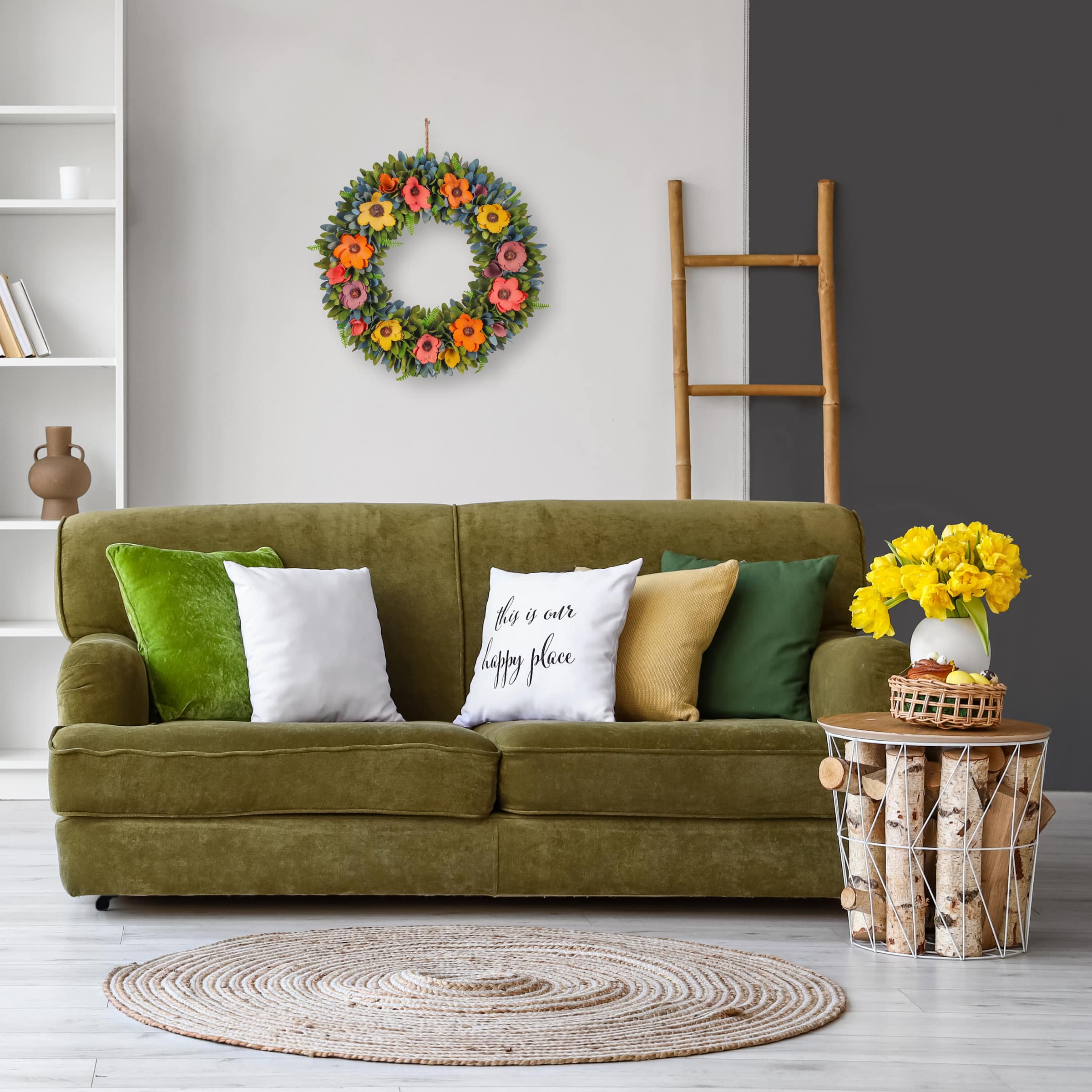 18" Spring Floral Wreath with Fern