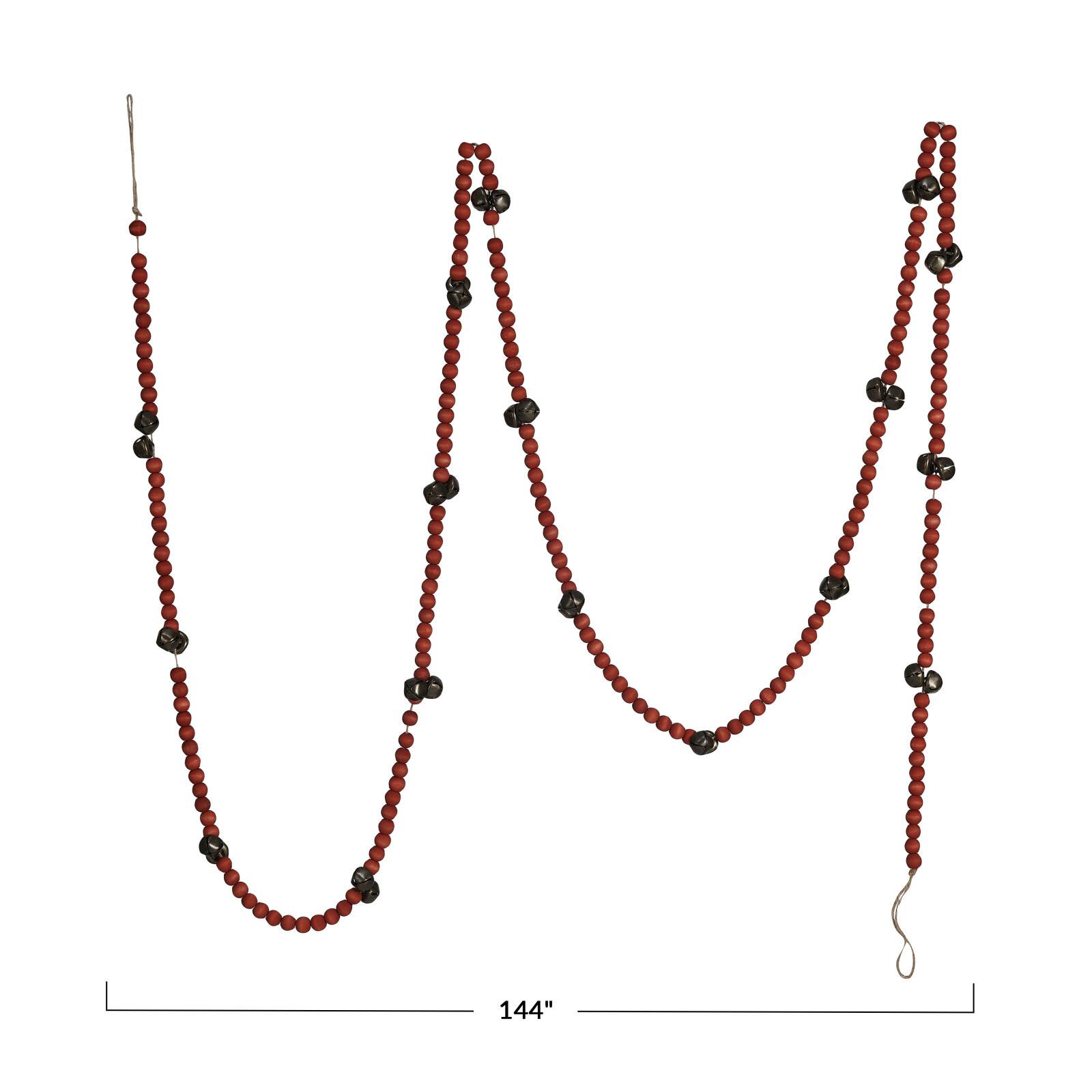 Hello Honey&#xAE; 12ft. Red Paulownia Wood Beads &#x26; Jingle Bells Garland