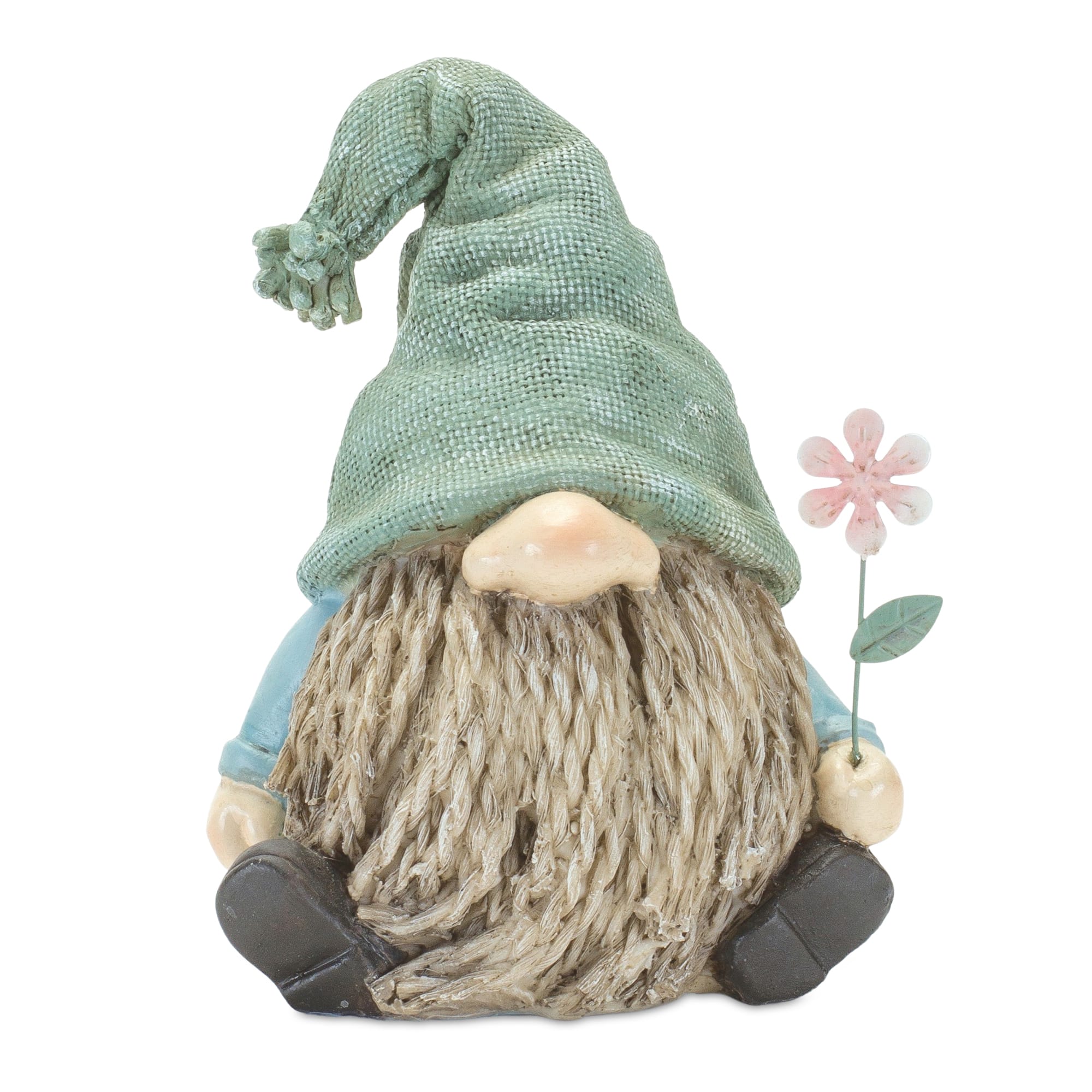 5.25" Faux Stone Garden Gnome with Flower Figurines Set