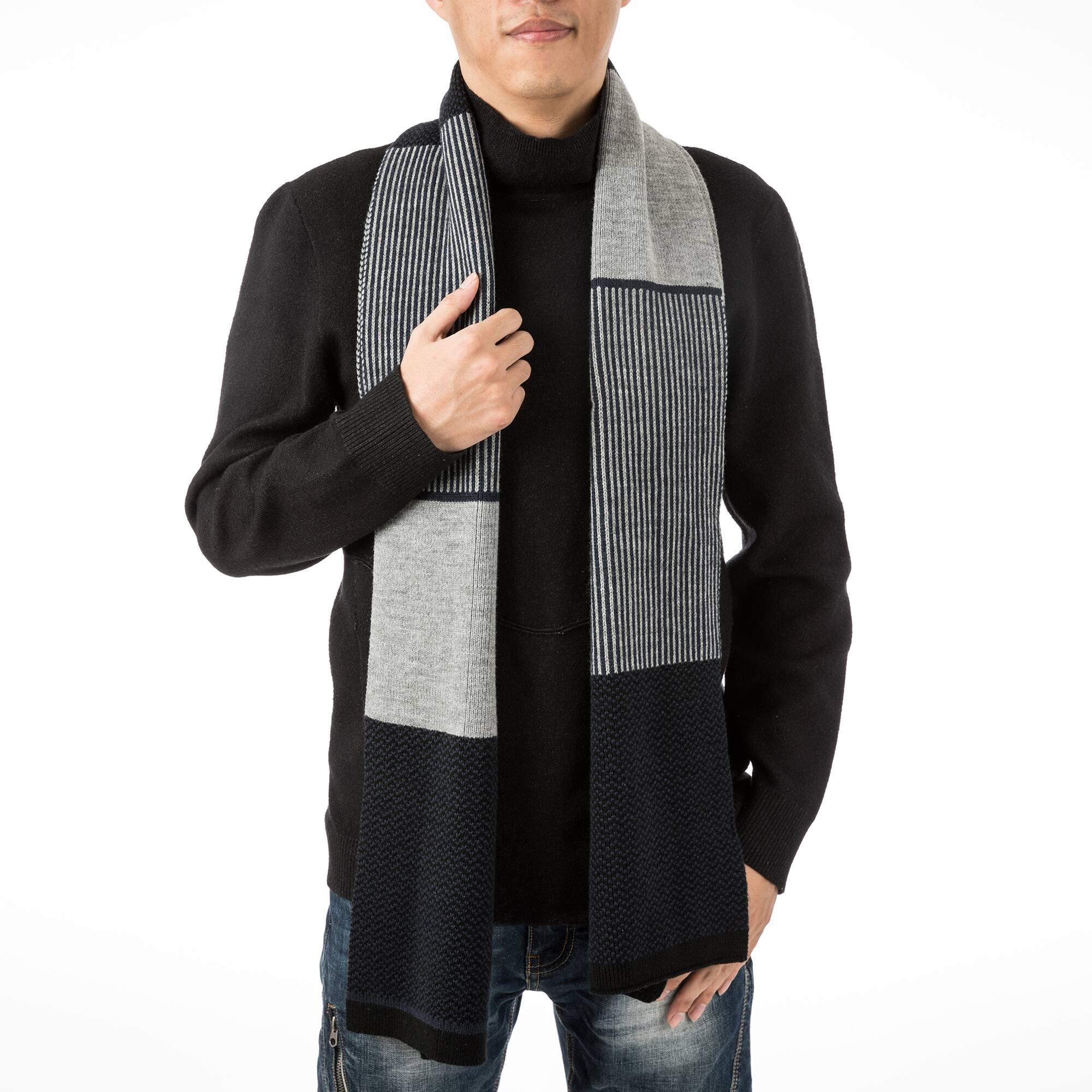 Glitzhome® 70" Men's Black, White & Gray Scarf