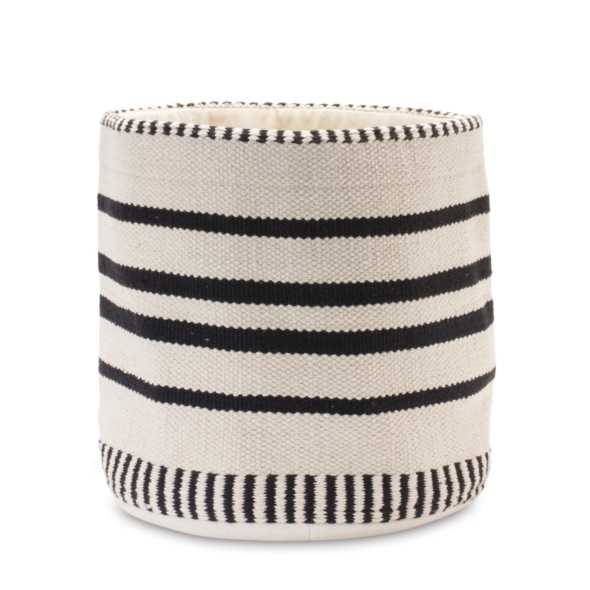 Black &#x26; White Striped Woven Cotton Basket Set