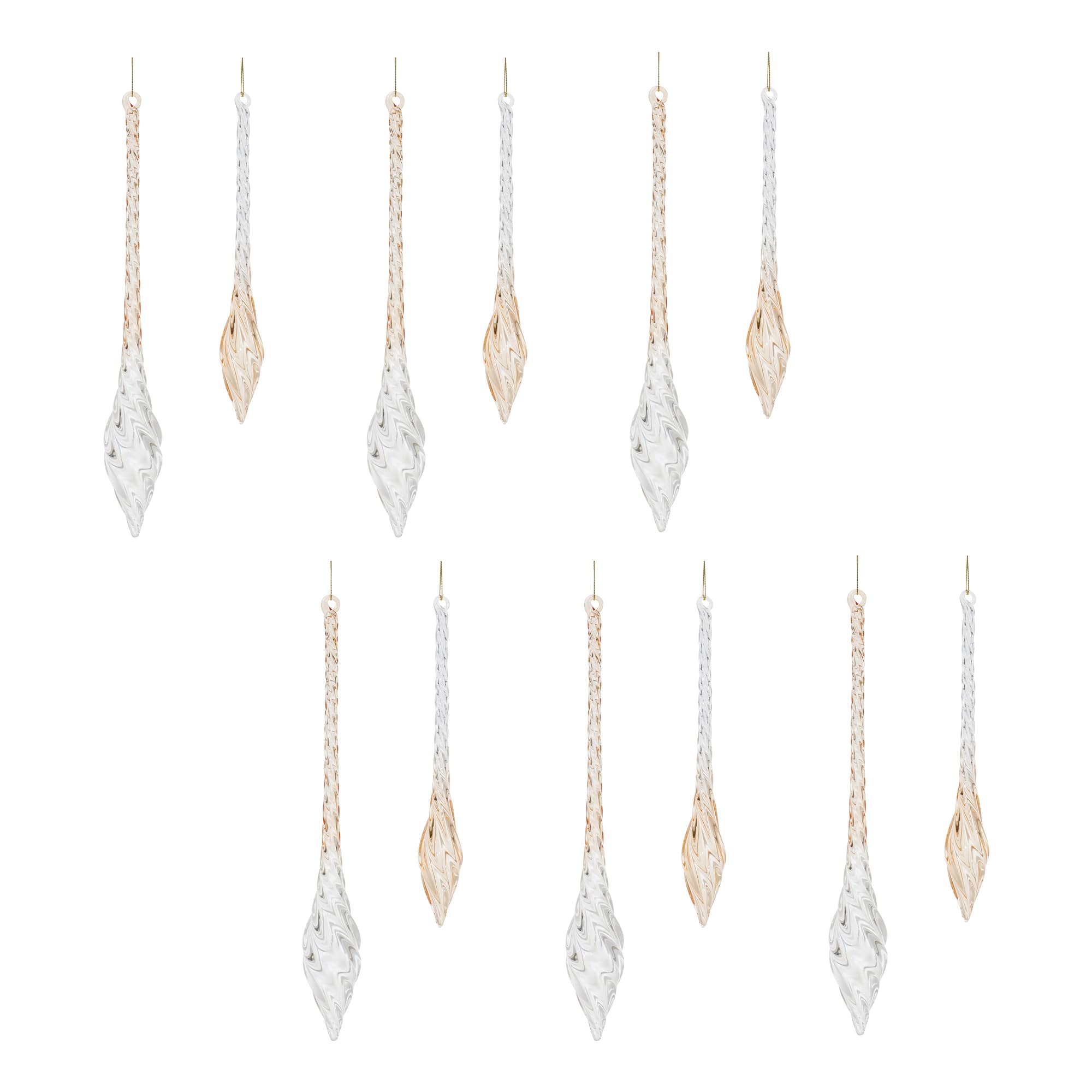 Amber Swirl Glass Finial Drop Ornaments Set