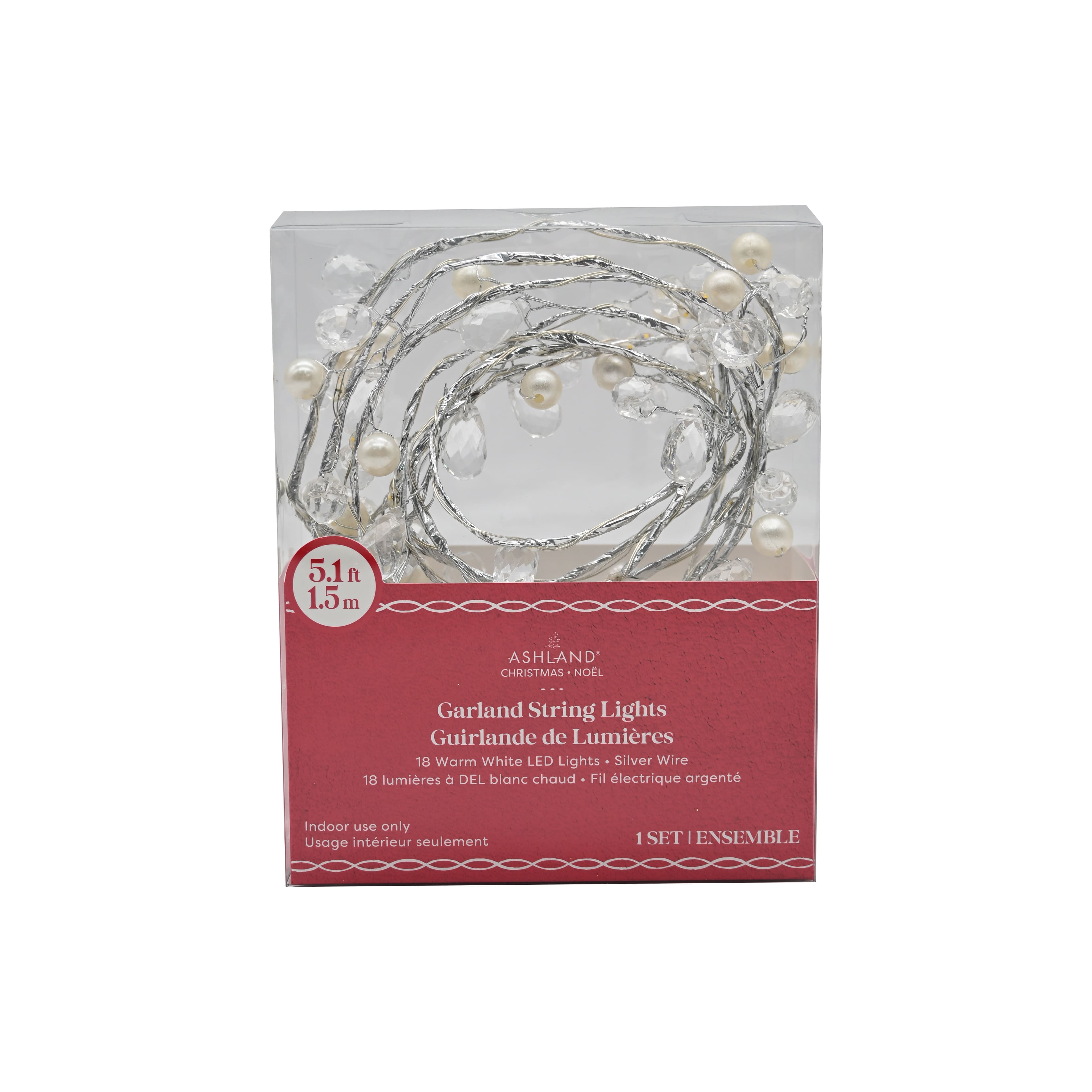 18ct. Warm White LED Silver &#x26; Pearl Berry Garland String Lights on Brown Wire by Ashland&#xAE;