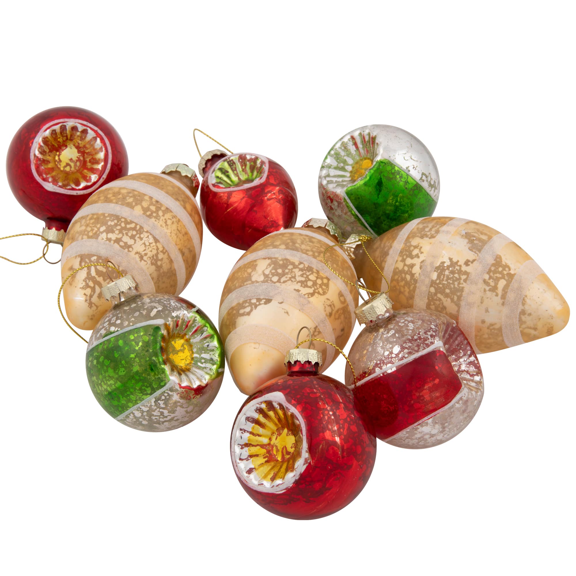 9ct. 2-Finish Silver & Red Glass Retro Reflector Ornaments