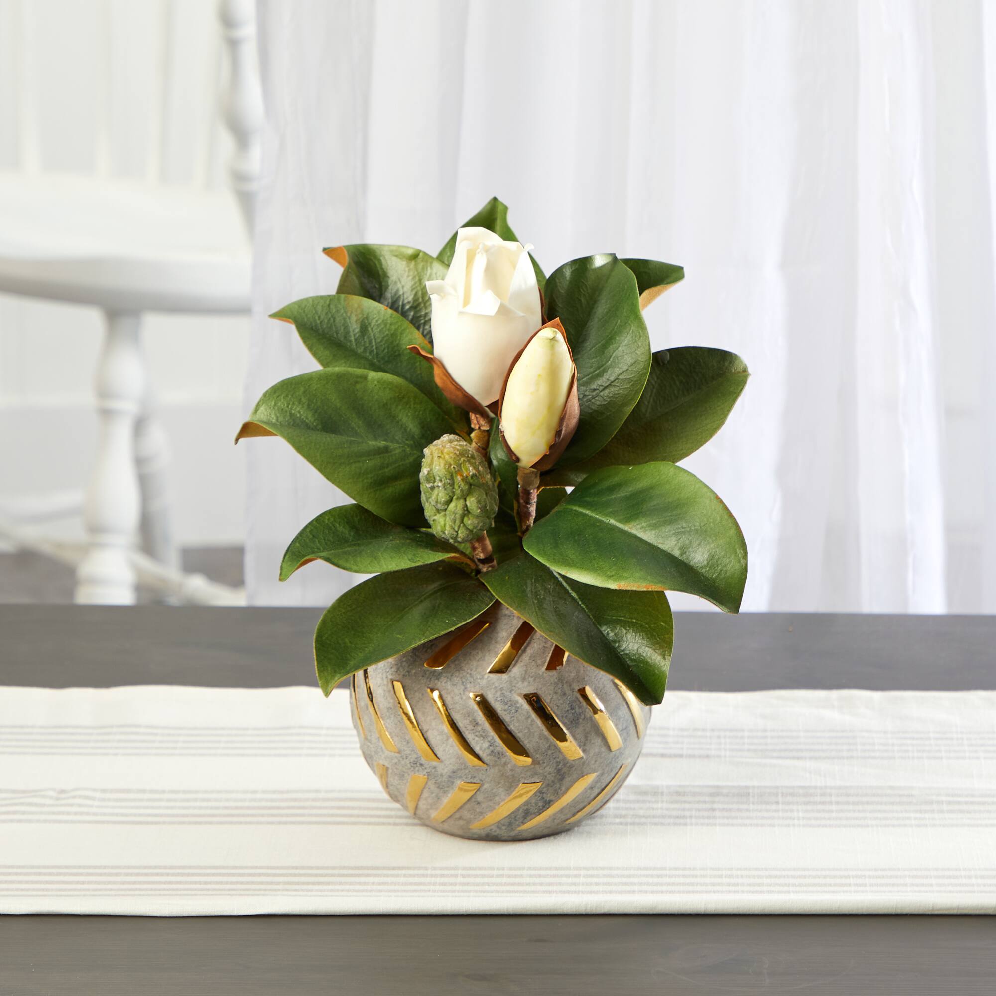 12in. Magnolia in Planter with Gold Trim