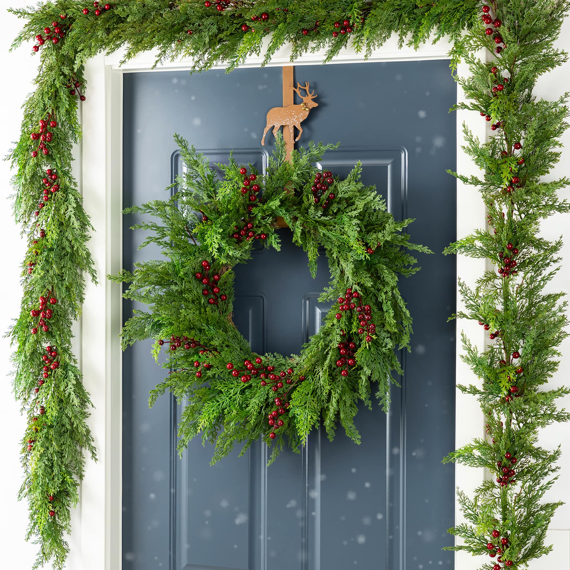 Glitzhome® 24"D Christmas Greenery PE Cedar Wreath with Red Berries