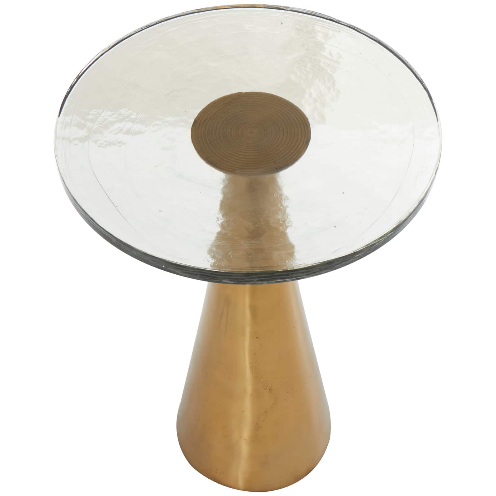 Gold Aluminum Geometric Cone Accent Table with Textured Glass Tabletop
