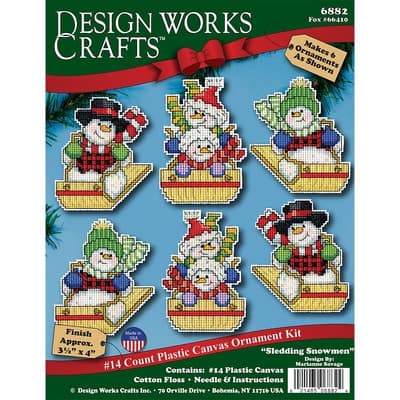 Design Works™ Sledding Snowman Plastic Canvas Ornament Kit | Michaels