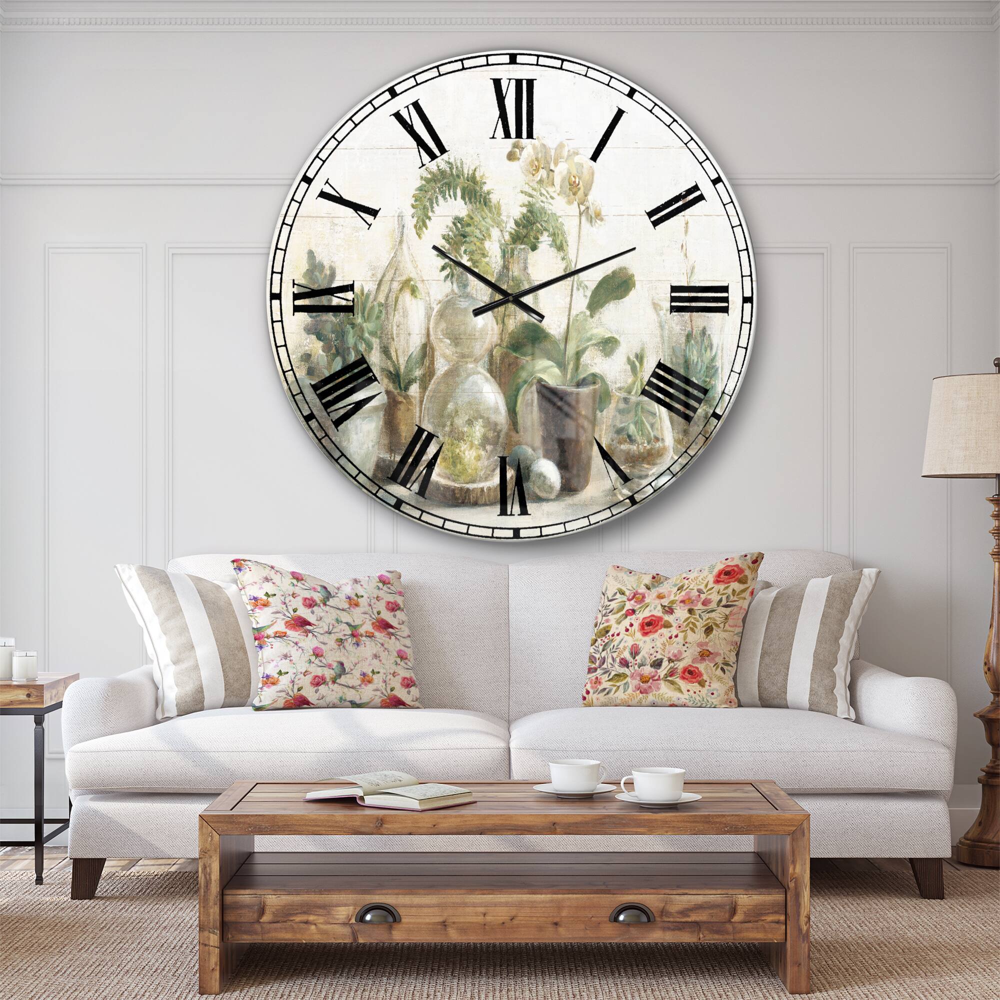 Designart 'Greenhouse Orchids Farmhouse Wall Clock