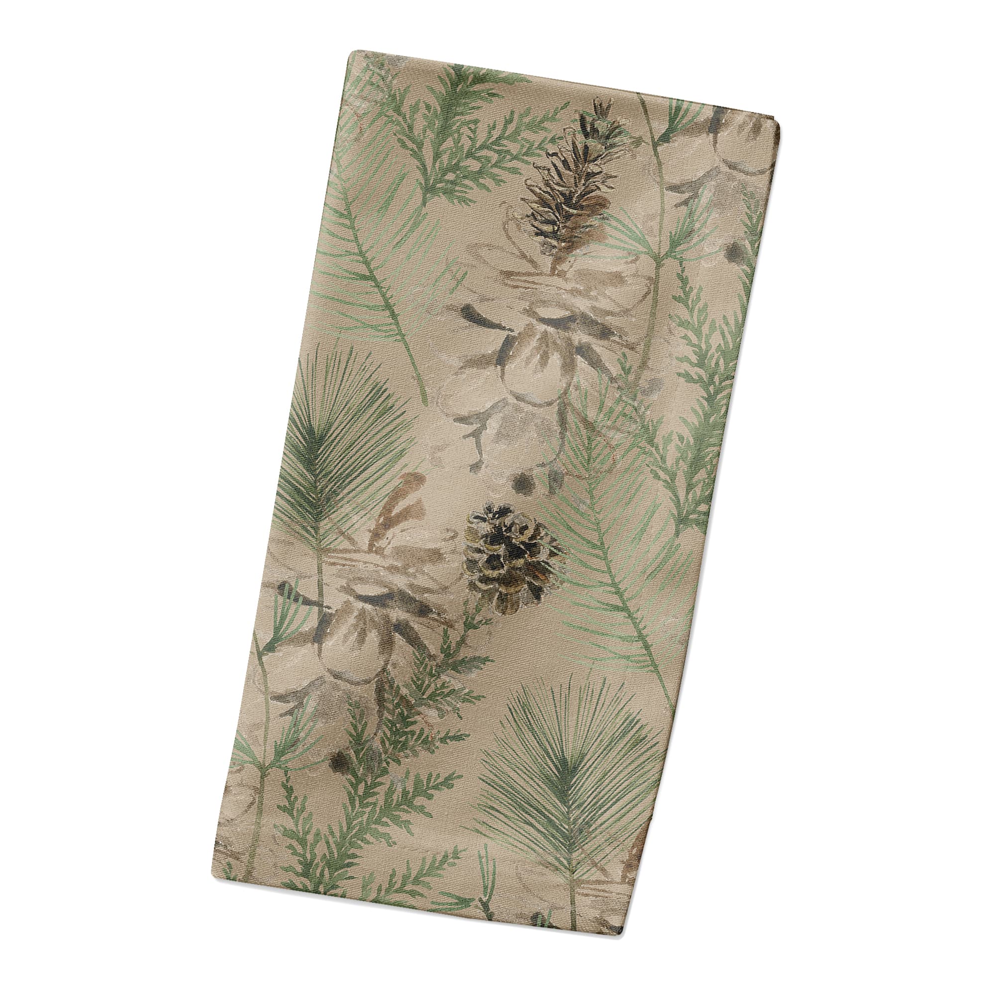 Pine Cones &#x26; Greenery on Brown Cotton Twill Napkin
