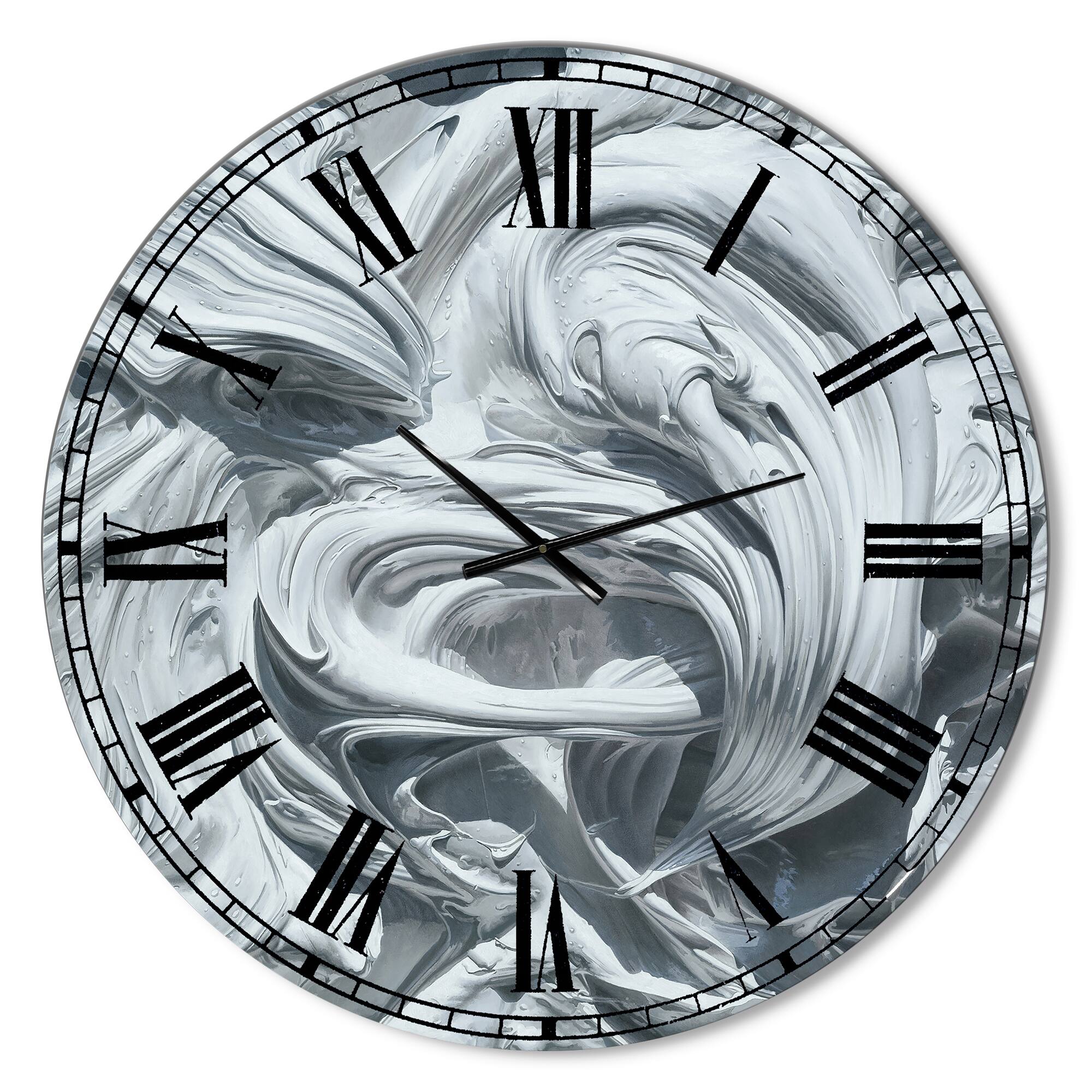 Designart Waves of White Gray Paint Large Modern Wall Clock