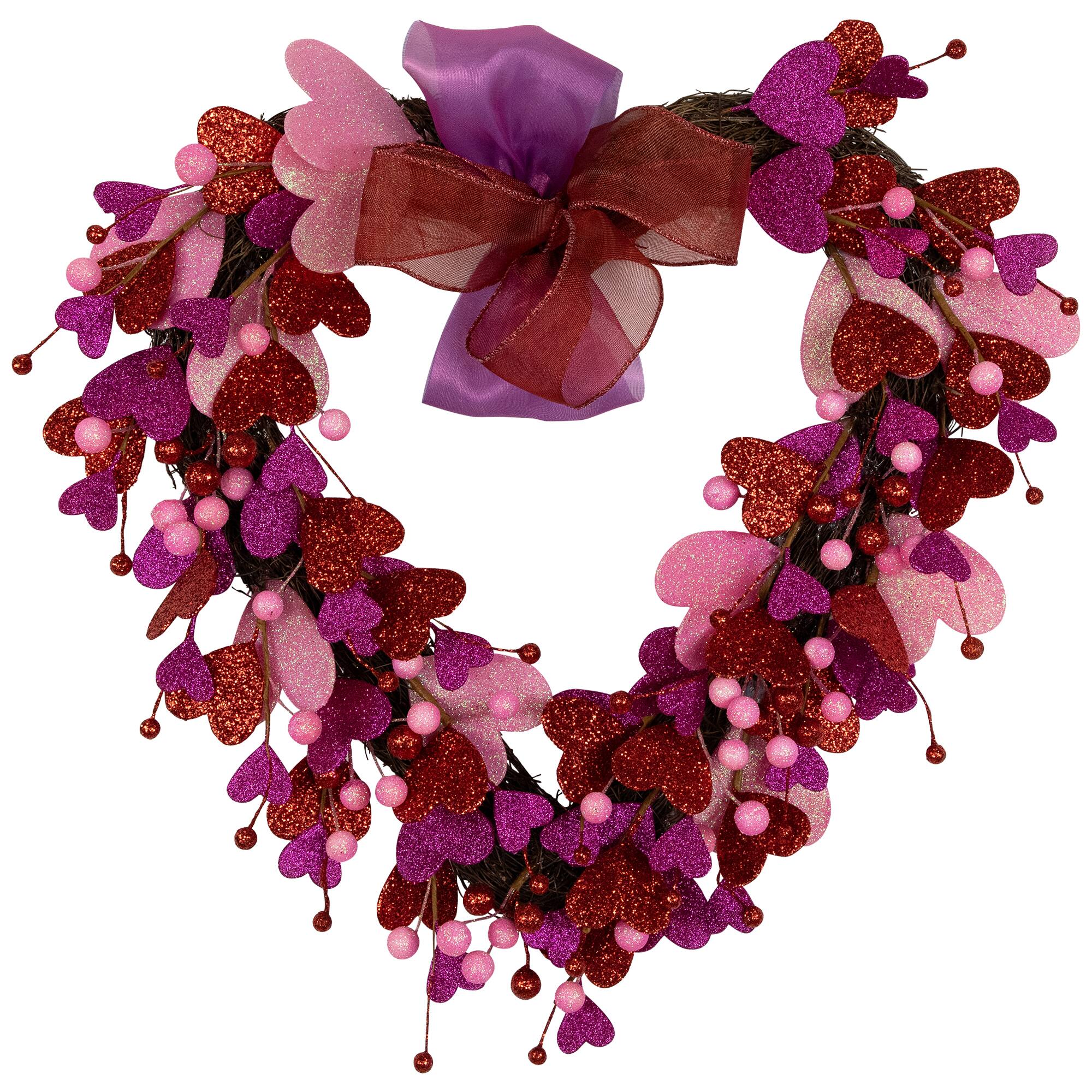 20&#x22; Glittered Hearts &#x26; Berries Valentine&#x27;s Day Twig Wreath