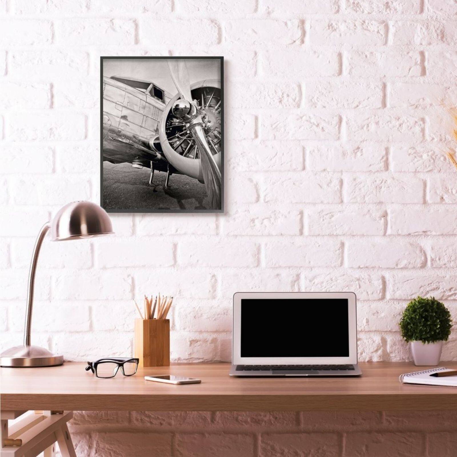 Stupell Industries Old School Vintage Airplane Propeller Black &#x26; White Photograph Black Framed Wall Art