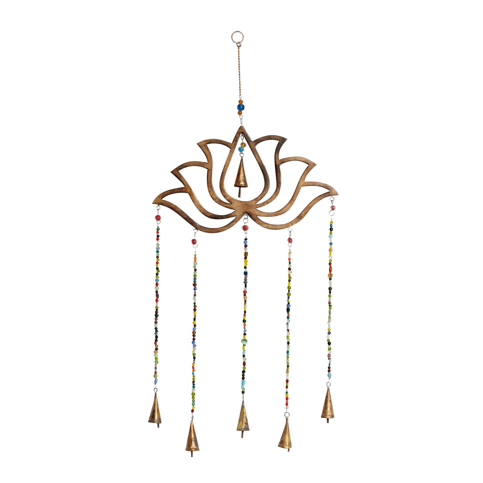 Gold Mango Wood Eclectic Style Windchime, 15" x 30"