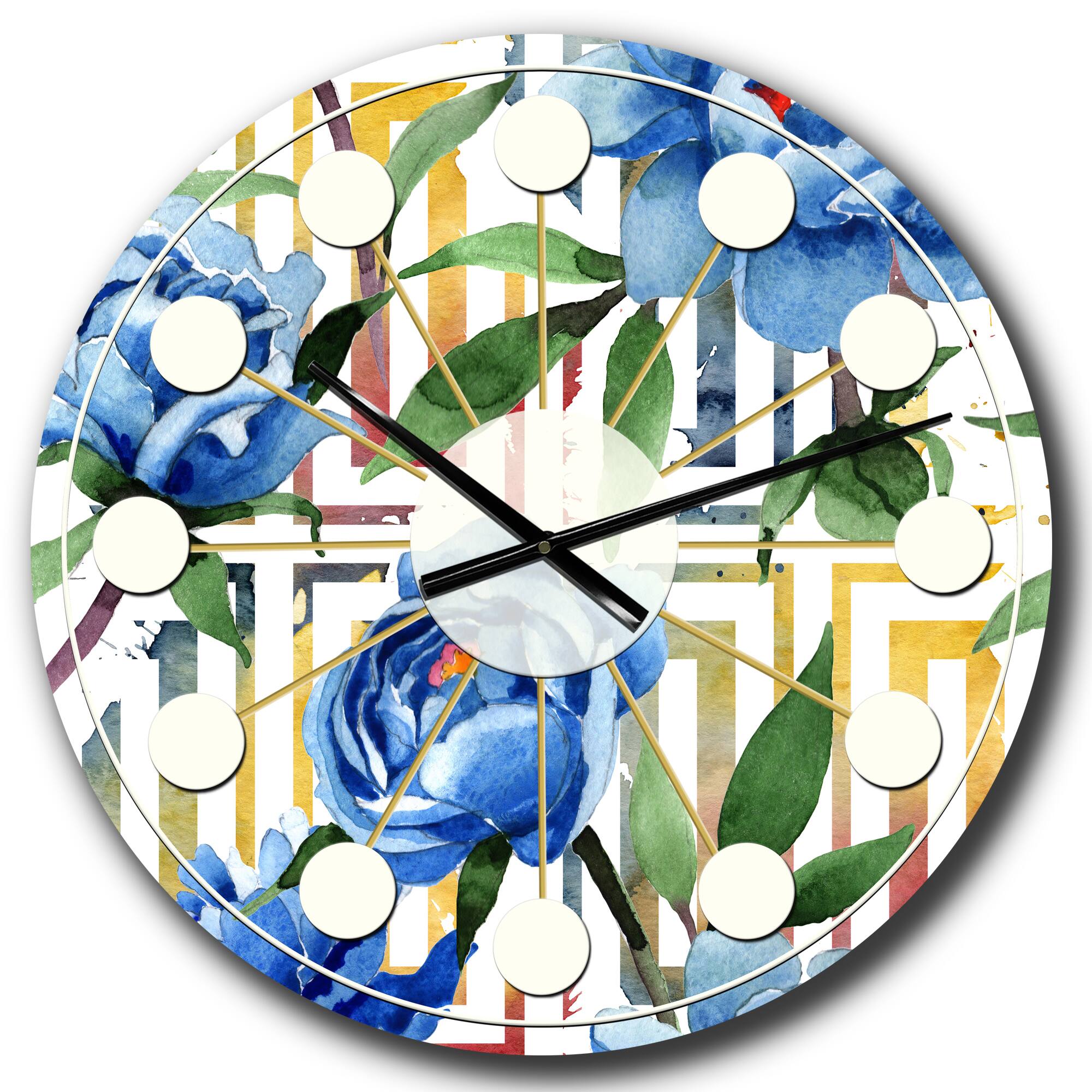 Designart 'Retro Floral Botanical Design I Mid-Century Modern Wall Clock