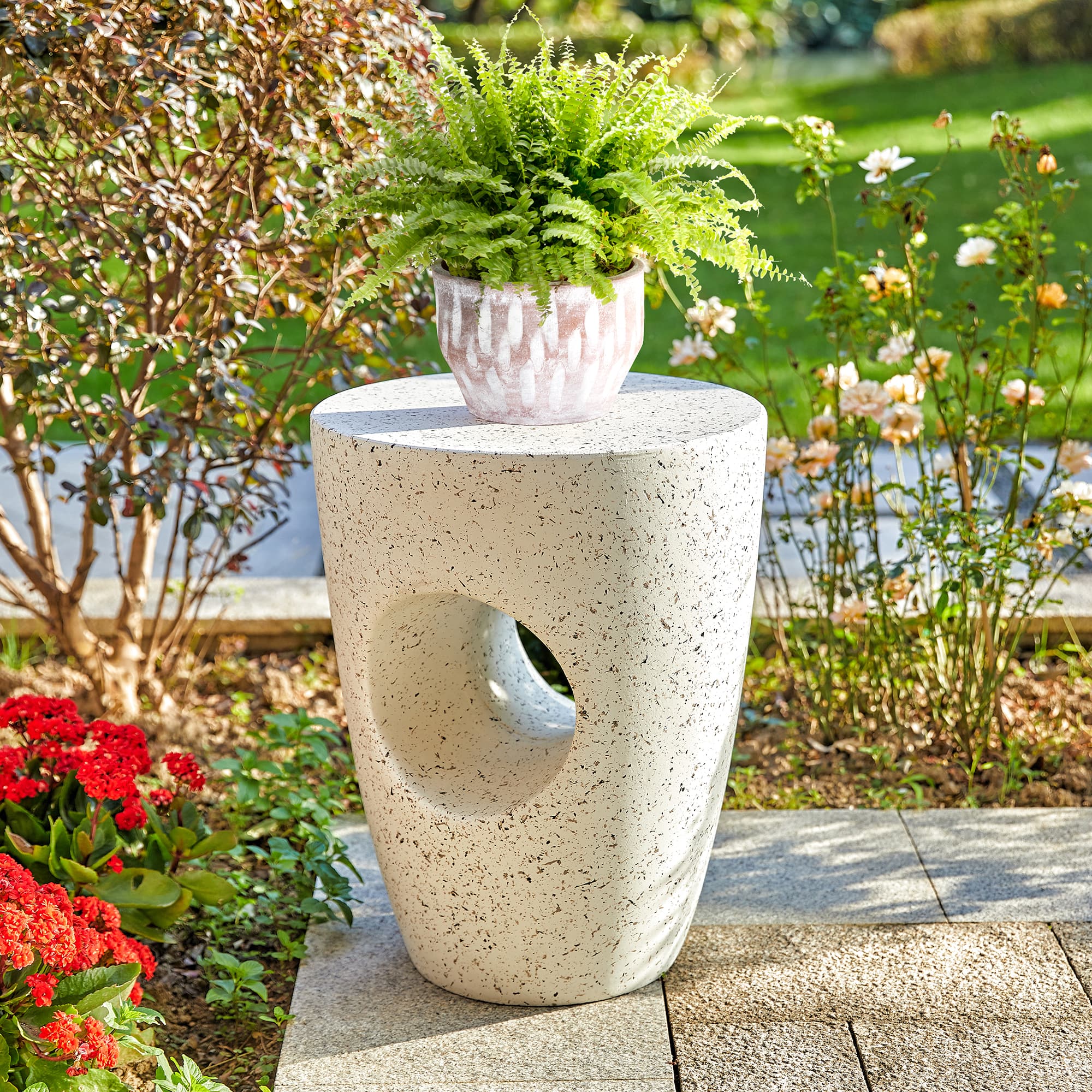 Glitzhome&#xAE; 18&#x22; Multi-Functional White Terrazzo Garden Stool