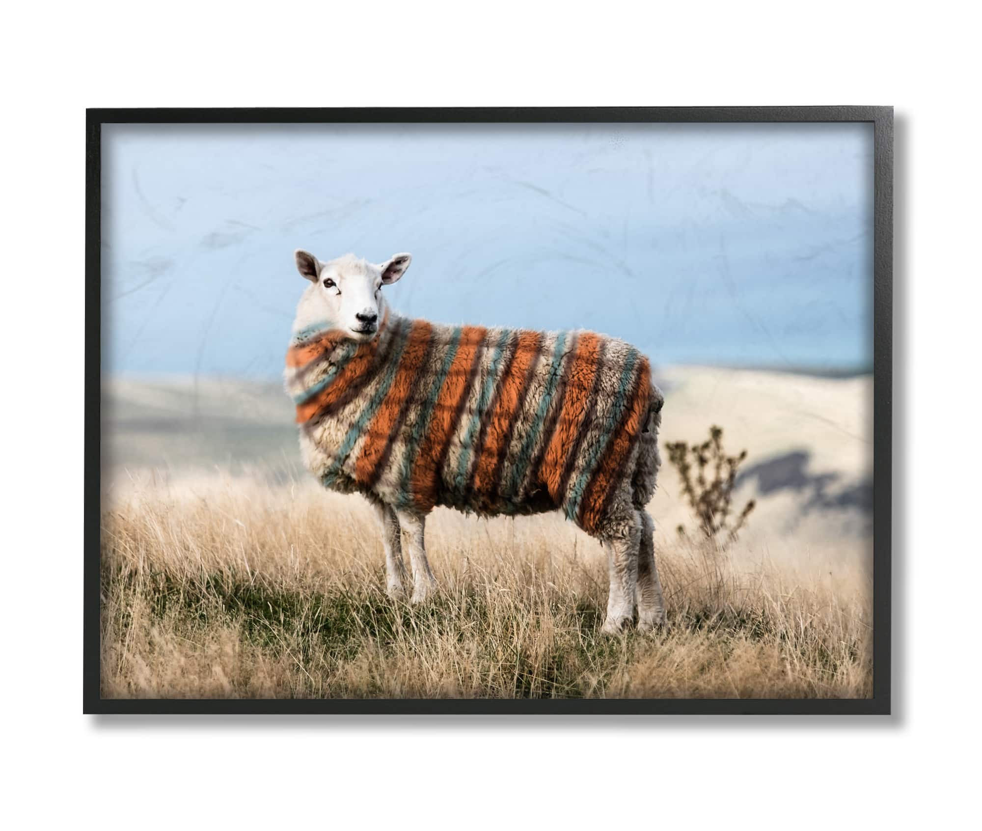 Stupell Industries Sweater Weather Sheep Animal Farm Plaid Black Framed Wall Art