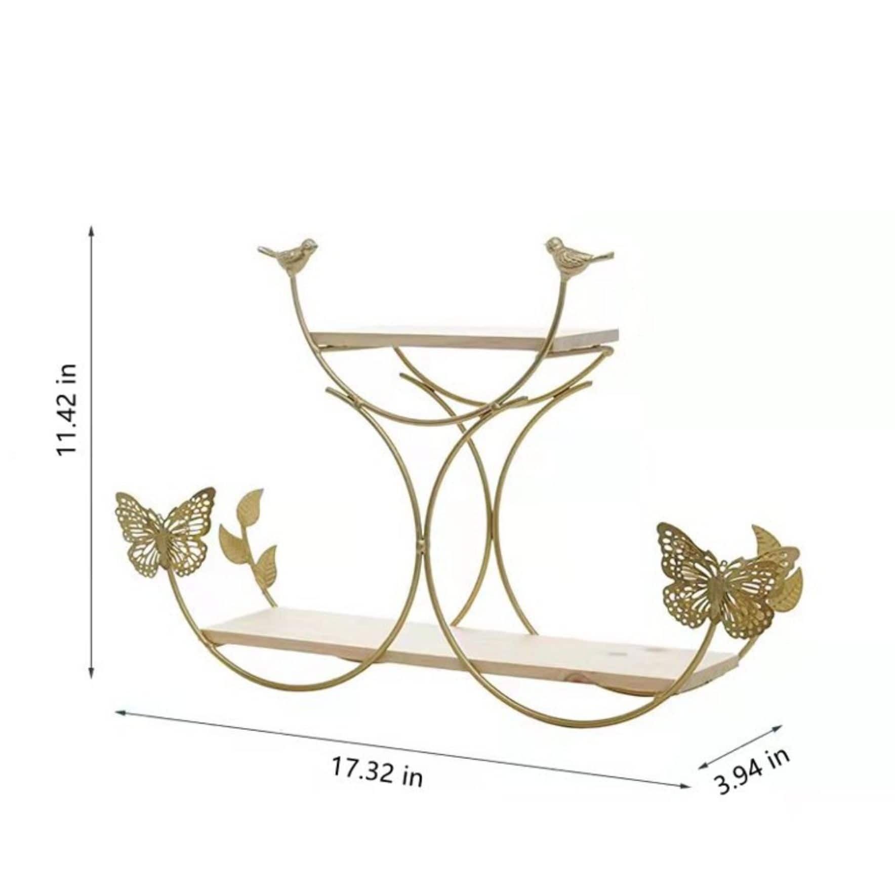 NEX&#x2122; Gold Iron Butterfly Models 2-Tier Floating Wall Shelf