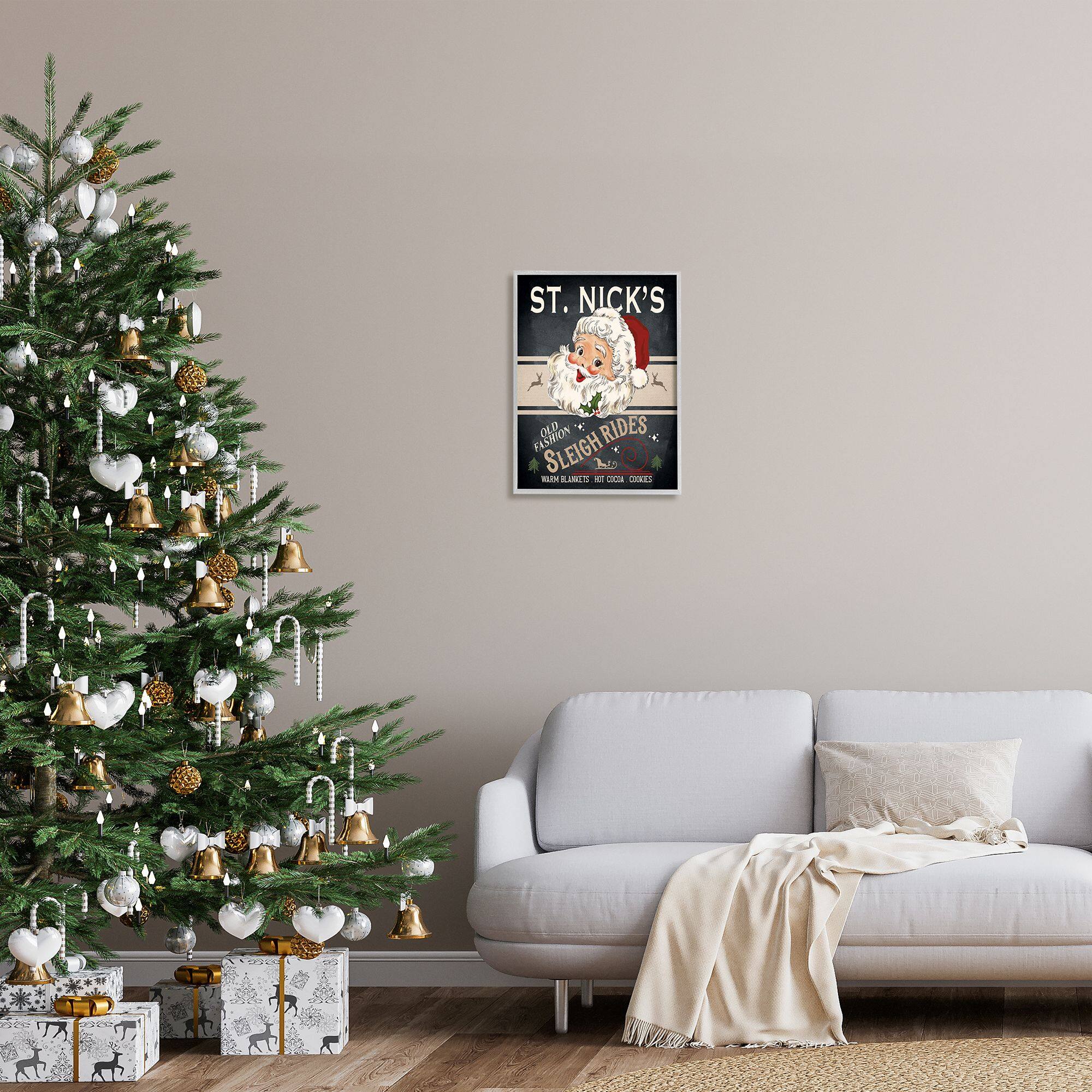 Stupell Industries St. Nick's Sleigh Rides Vintage Style Sign Framed Giclee Art