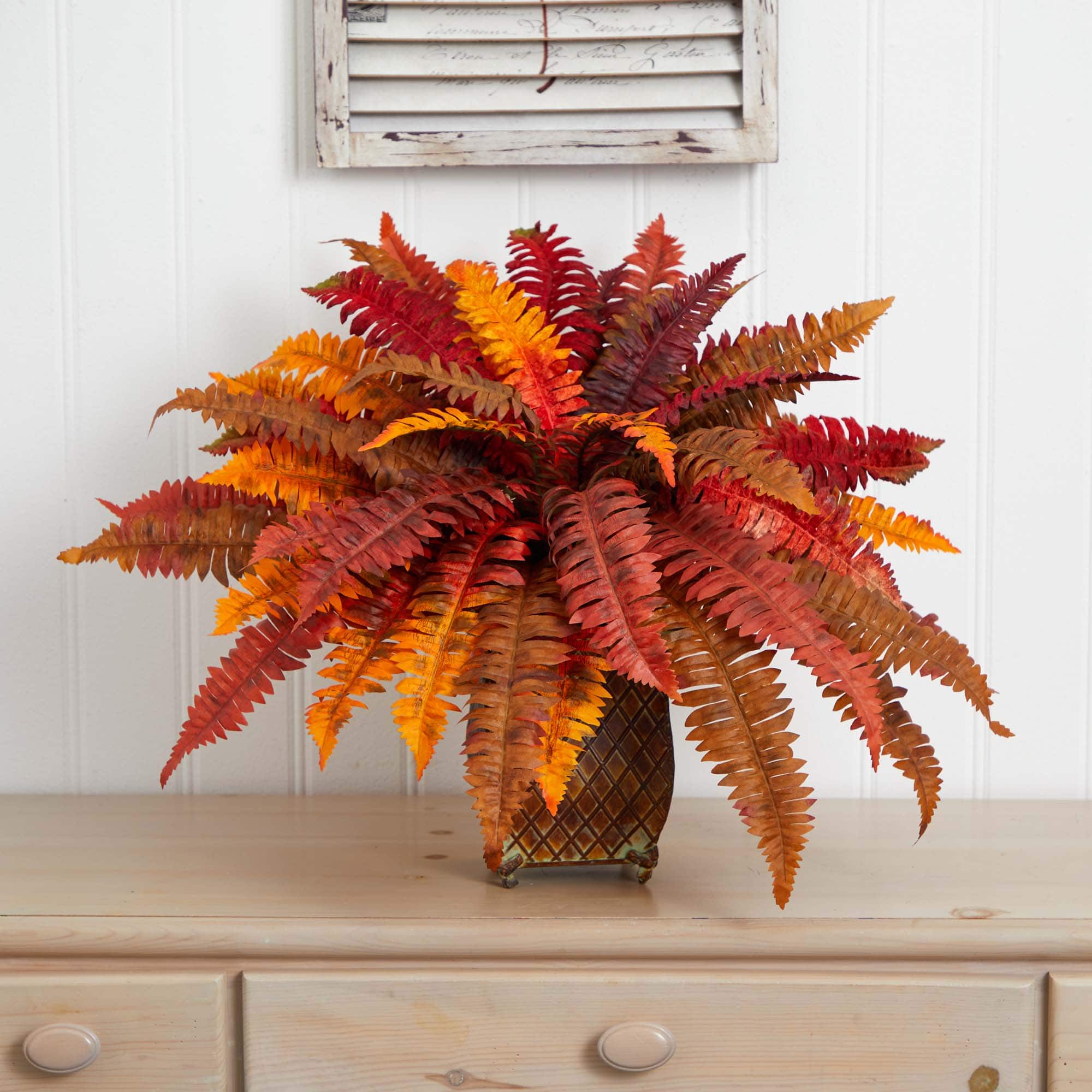 18" Autumn Boston Fern in Metal Planter