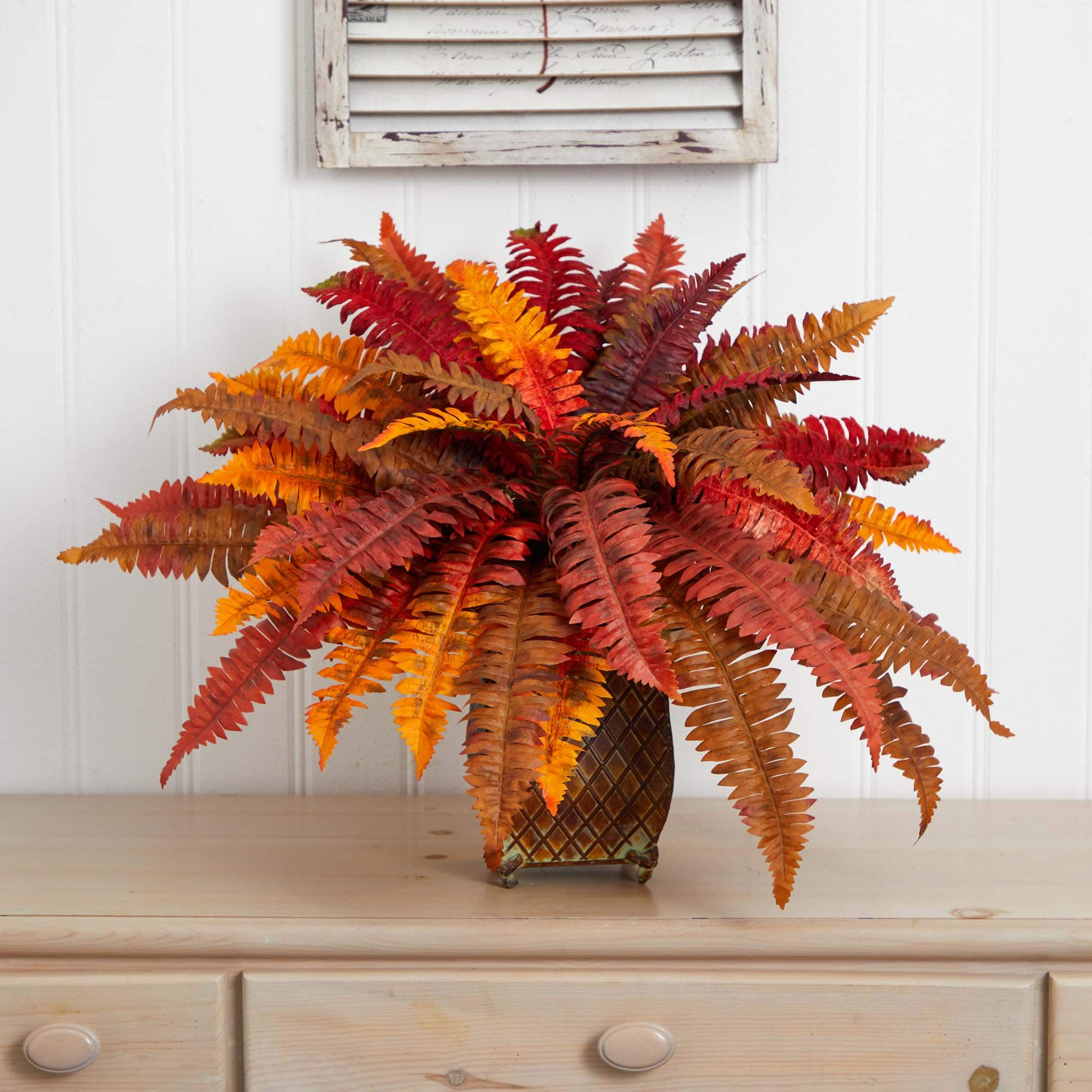 18&#x22; Autumn Boston Fern in Metal Planter