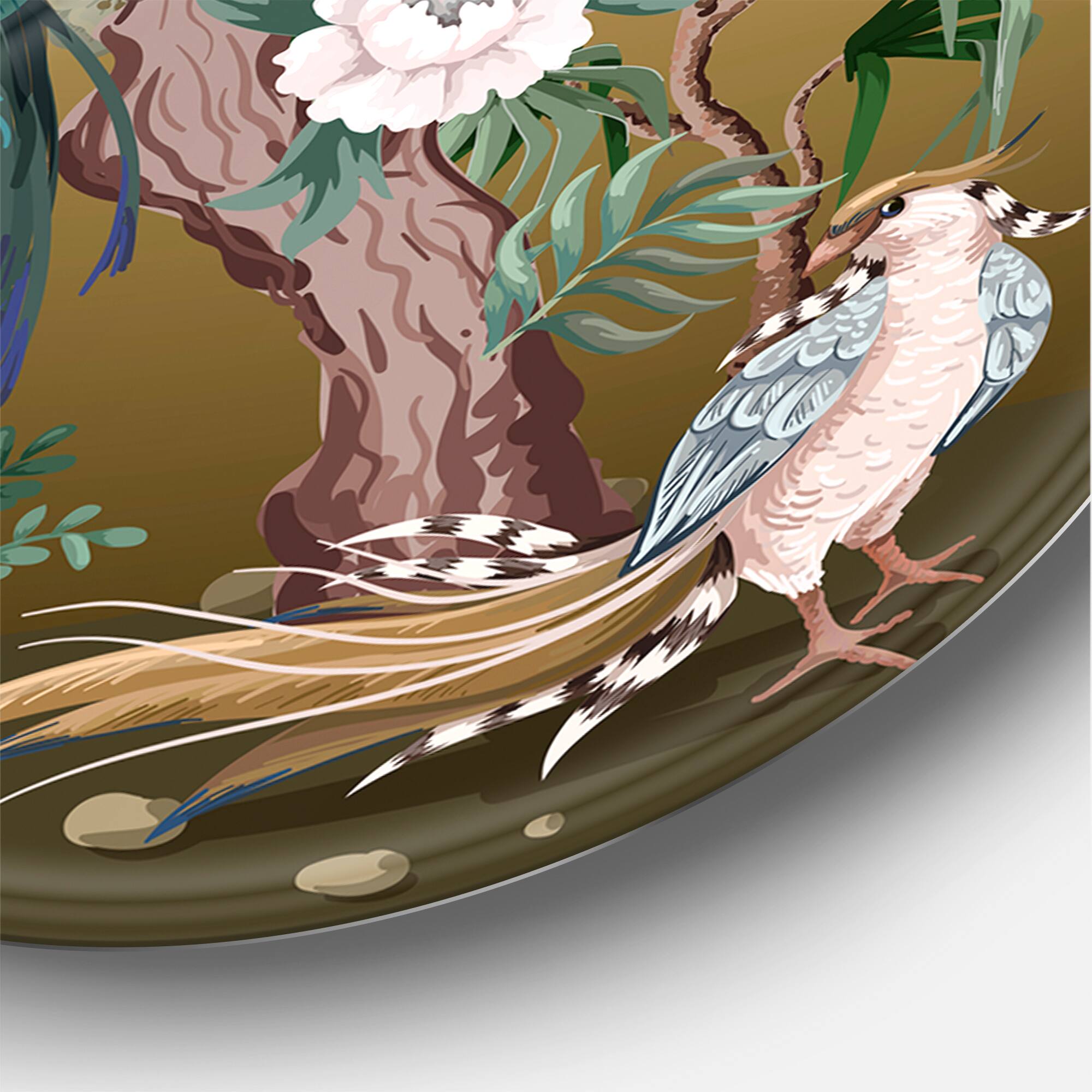 Designart - Chinoiserie With Birds and Peonies VI - Traditional Metal Circle Wall Art