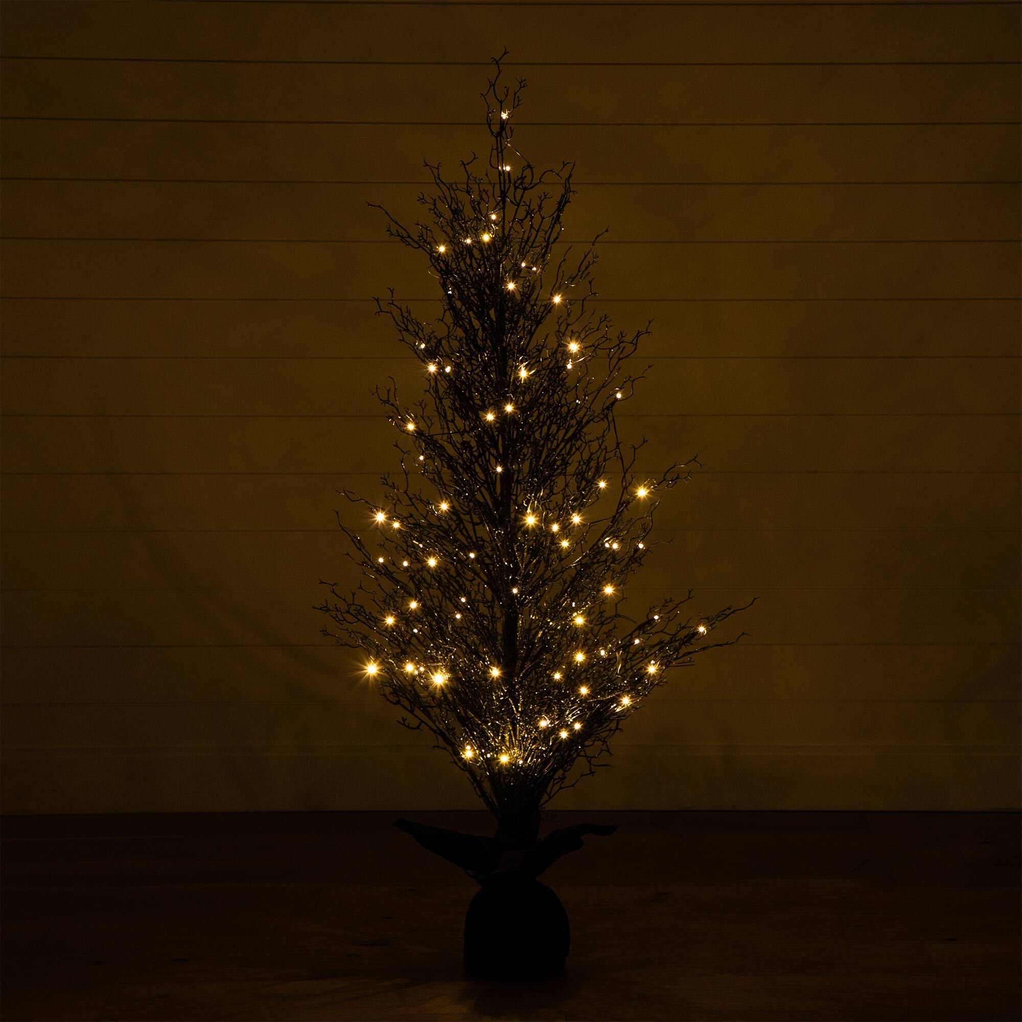 5ft. Pre-Lit LED Halloween Black Twig Artificial Fall Tree in Burlap Planter
