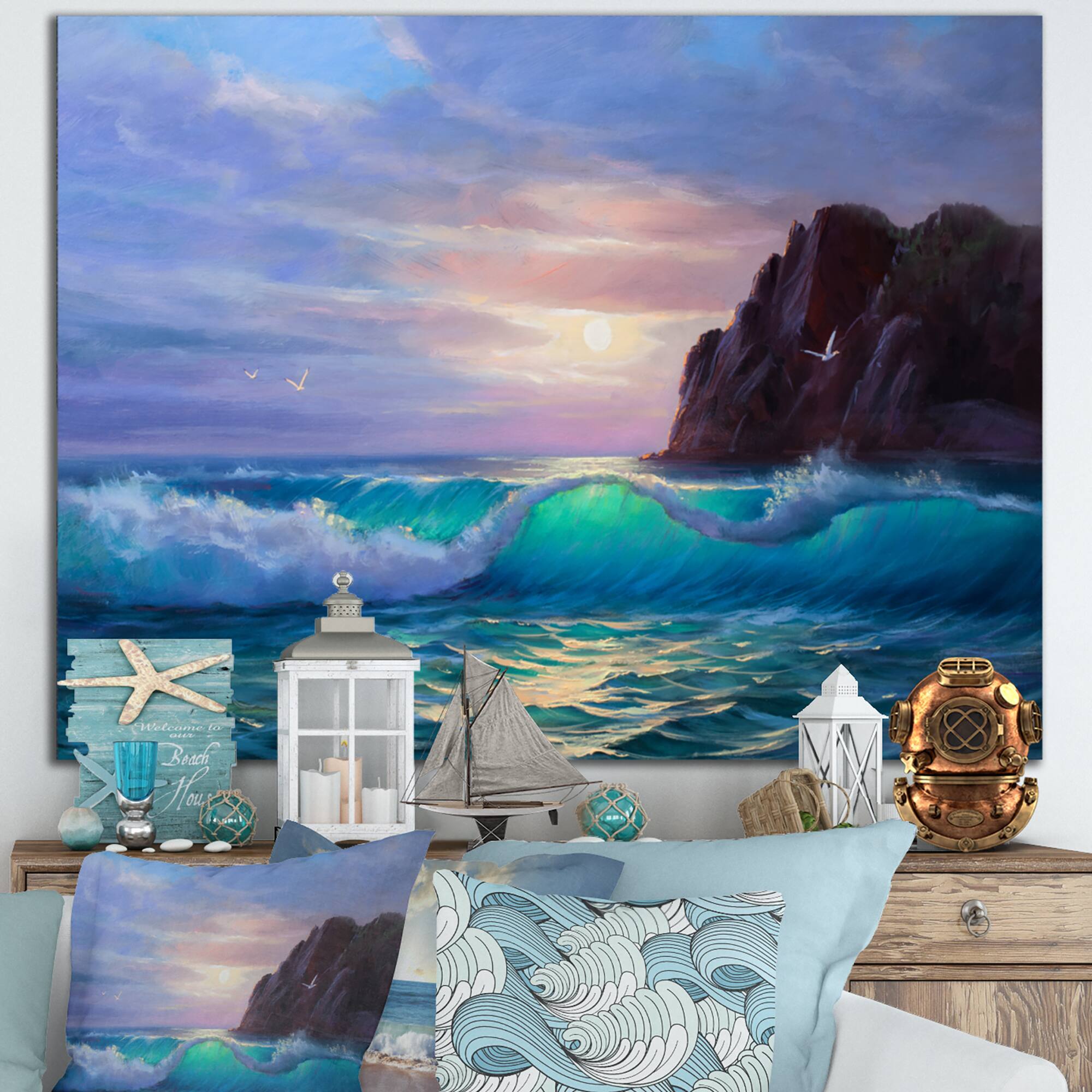 Designart - Sunshine Reflecting Throug Braking Waves II