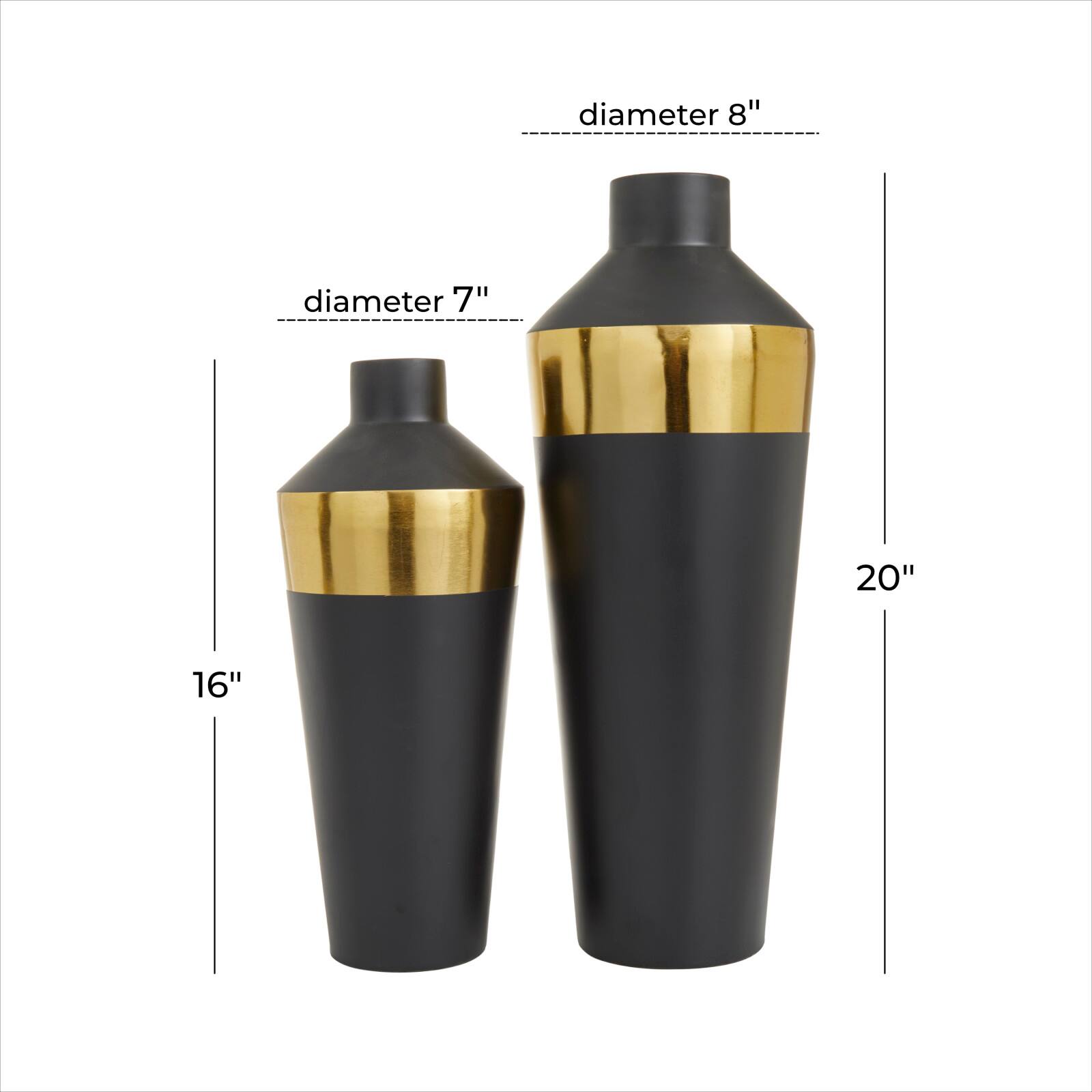 Black Metal Modern Vase, Set of 2&#x22; 20&#x22;, 16&#x22;