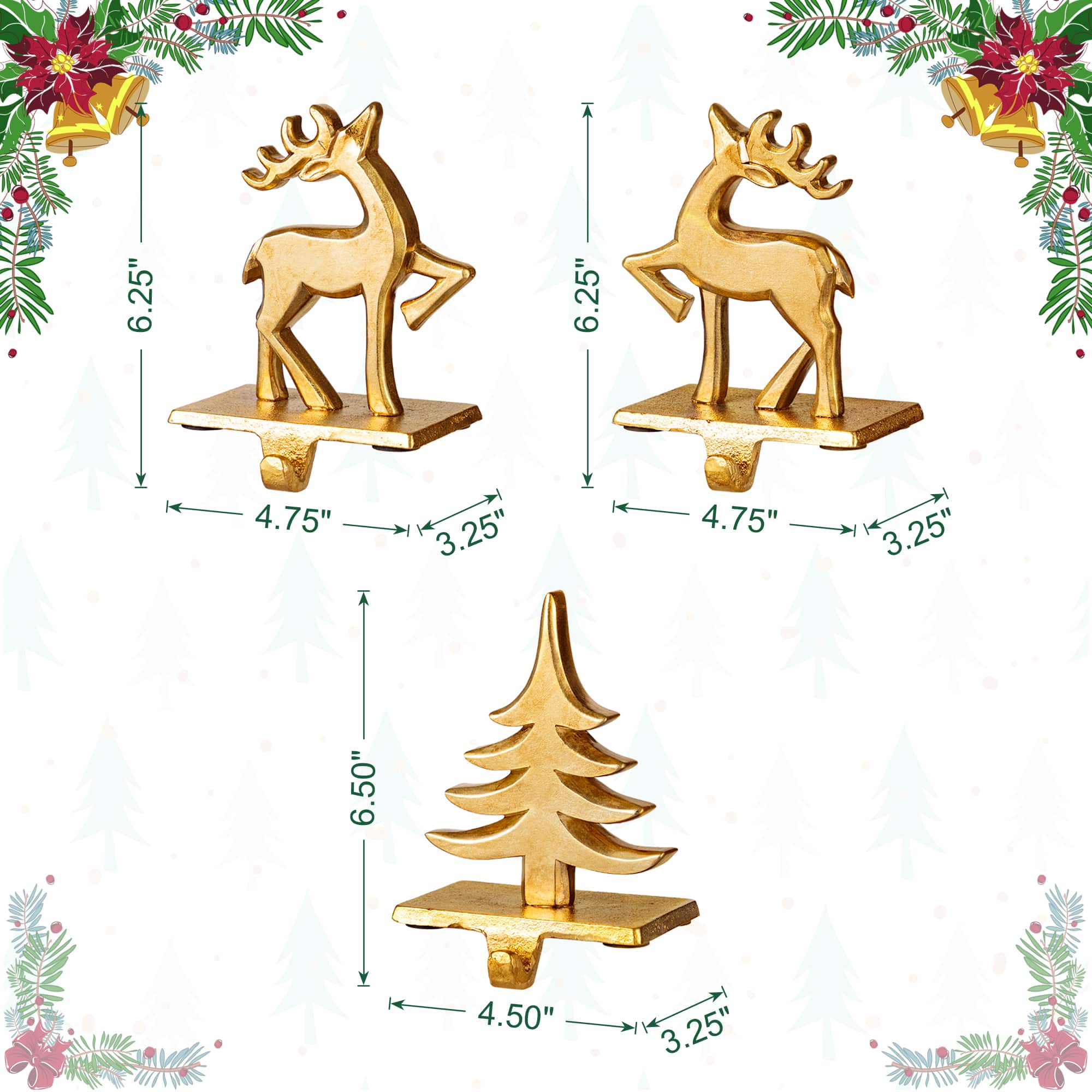 Glitzhome&#xAE; Christmas Resin Tree and Reindeer Stocking Holder Set