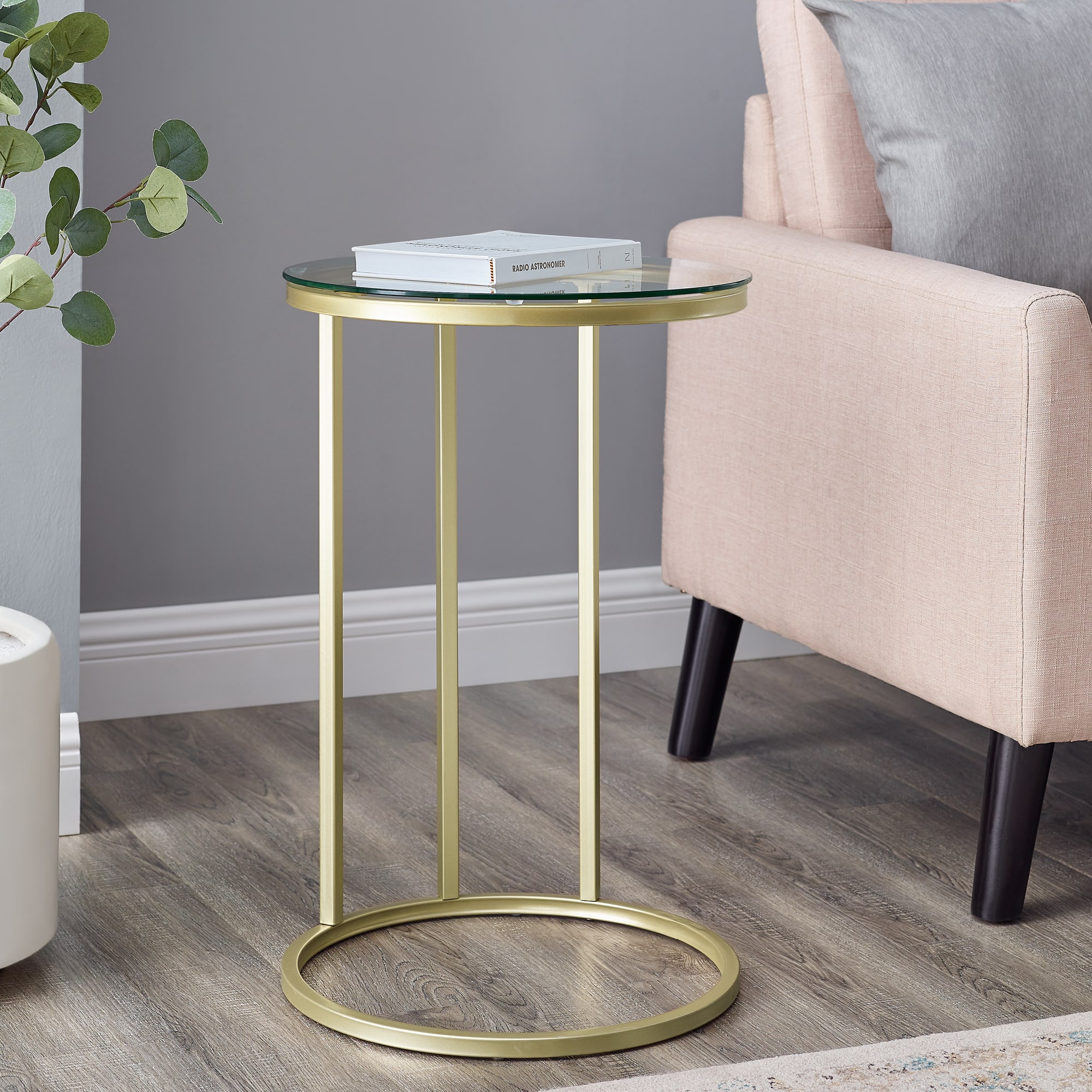 16" Gold Round C Table with Glass Top