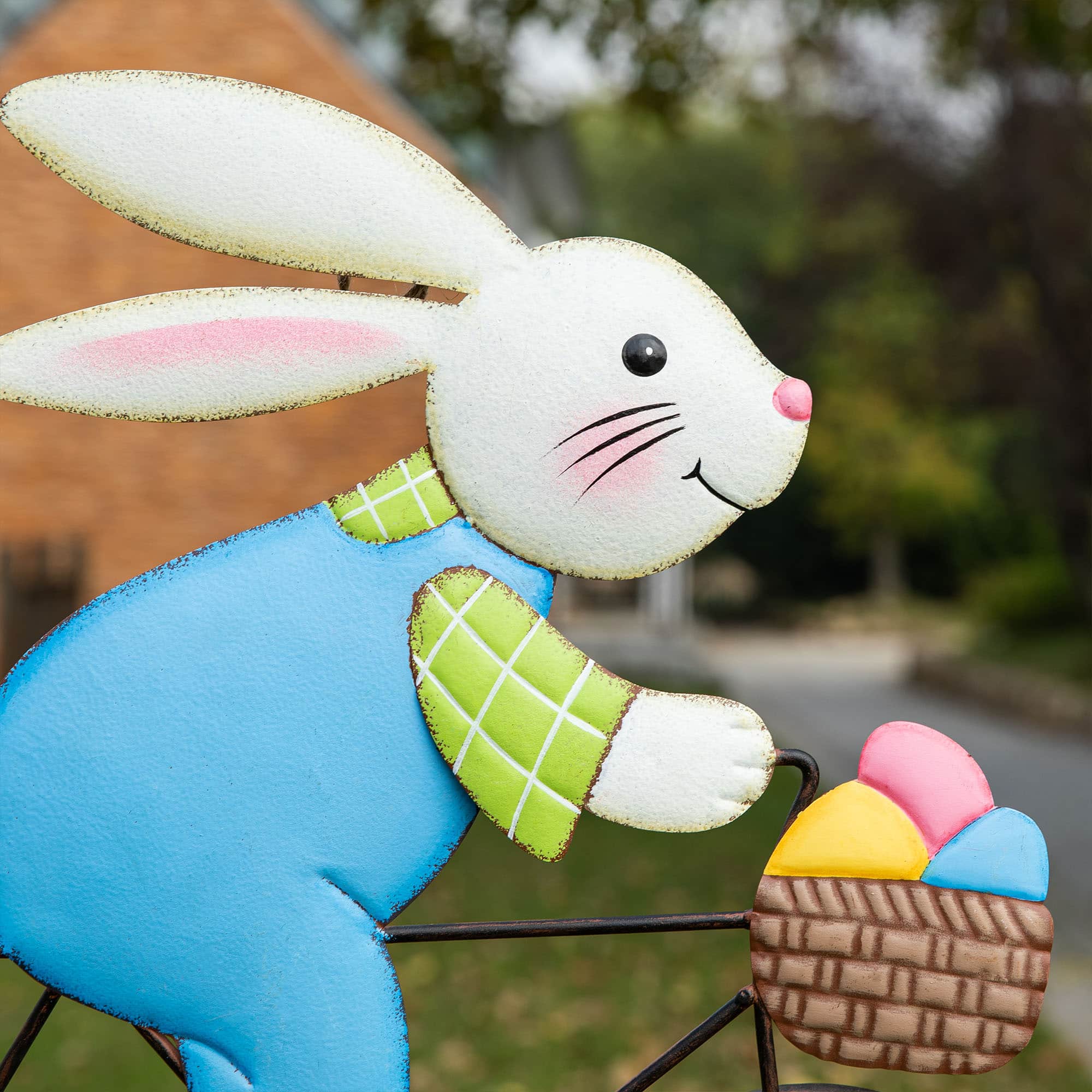 SPRING TIME EASTER BUNNY WOODEN YARD STAKE HOME DECORATION HAND PAINTED HOLIDAY 
