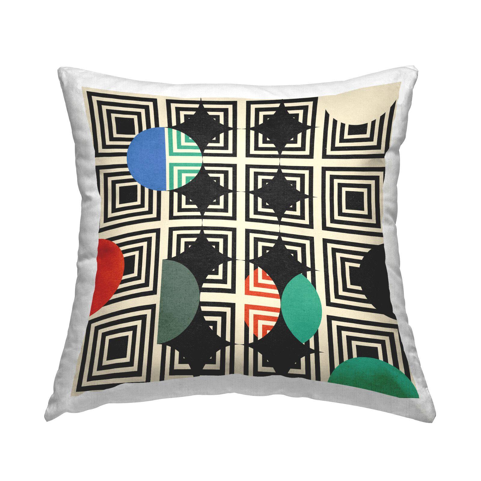 Stupell Industries Retro Geometric Squares Layered Diamonds Circles Throw Pillow, 18" x 18"