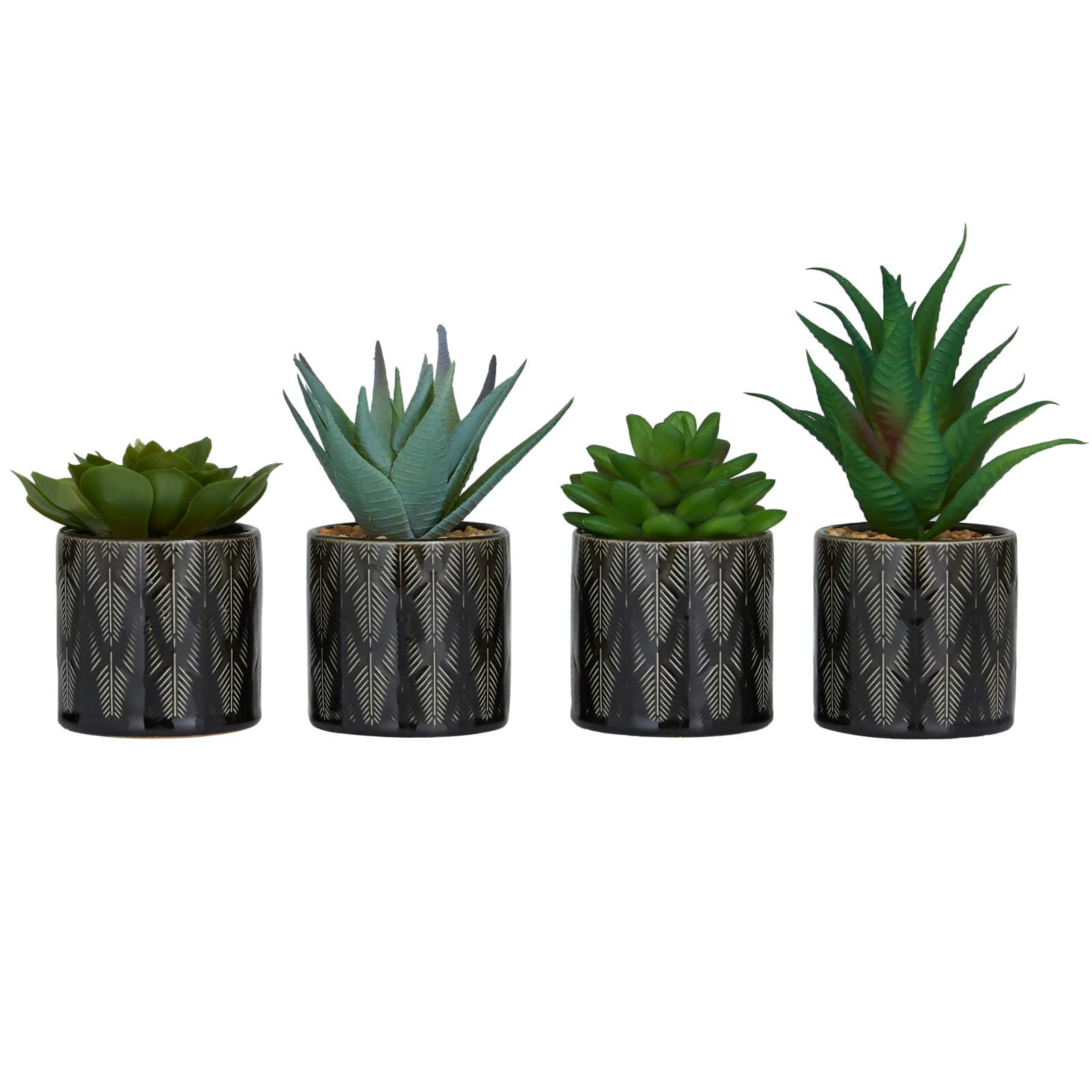 Green Faux Foliage Small Succulent Artificial Plant with Leaf Patterned Pot Set