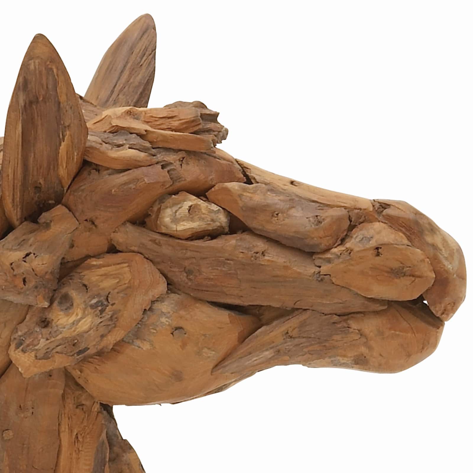24&#x22; Brown Teak Wood Horse Sculpture