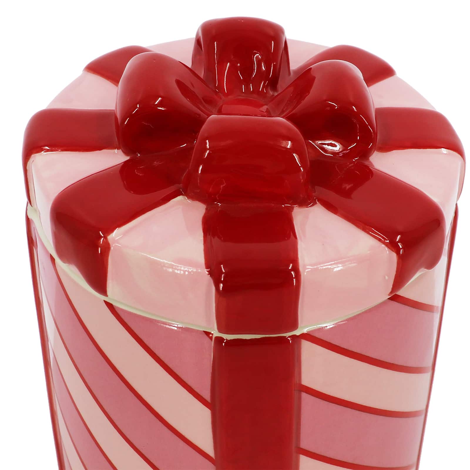 8.5&#x22; Pink &#x26; Red Striped Gift Ceramic Container with Lid by Ashland&#xAE;