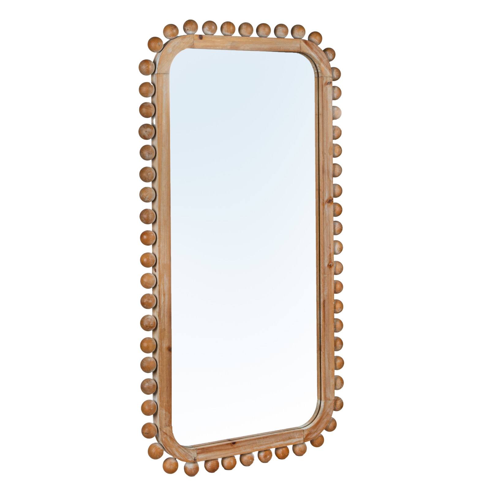 Hello Honey&#xAE; 45&#x22; Natural Boho-Southwestern Beaded Rectangular Firwood Wall Mirror