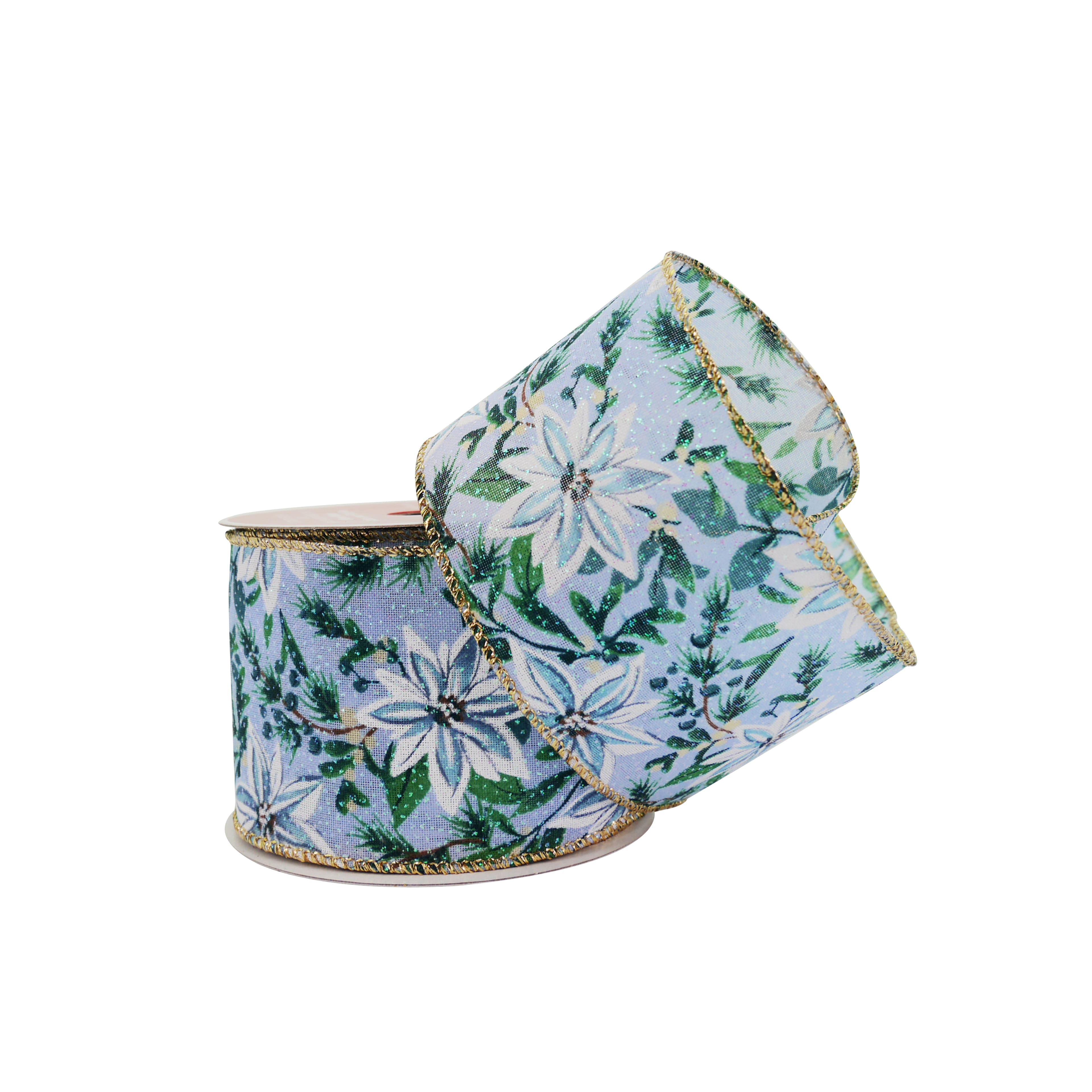 2.5" x 20ft. Light Blue Floral Wired Taffeta Ribbon by Celebrate It®